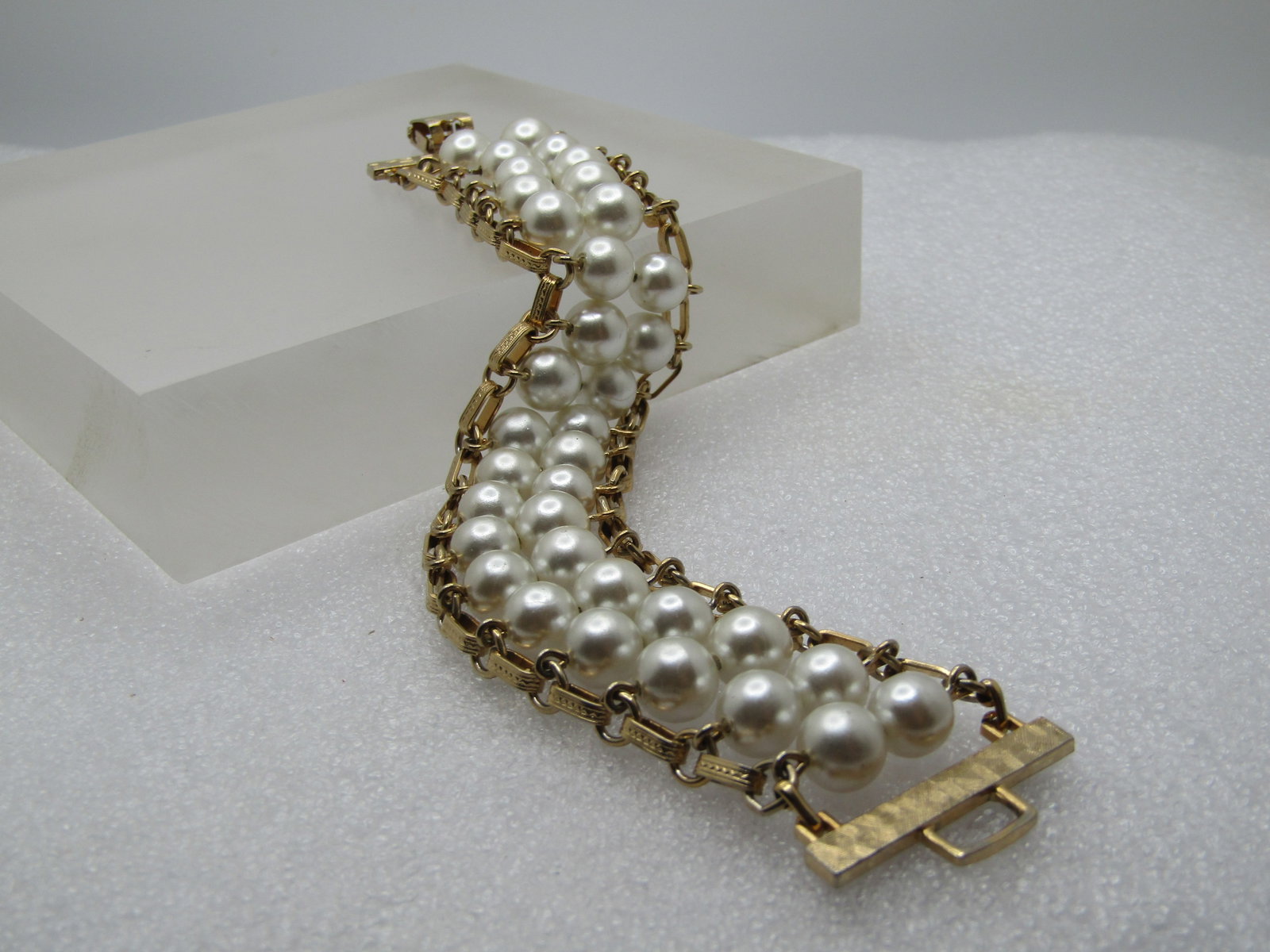 Vintage Double Faux Pearl Bracelet, 7.5" Sarah Coventry, 1960's-1970's - 4