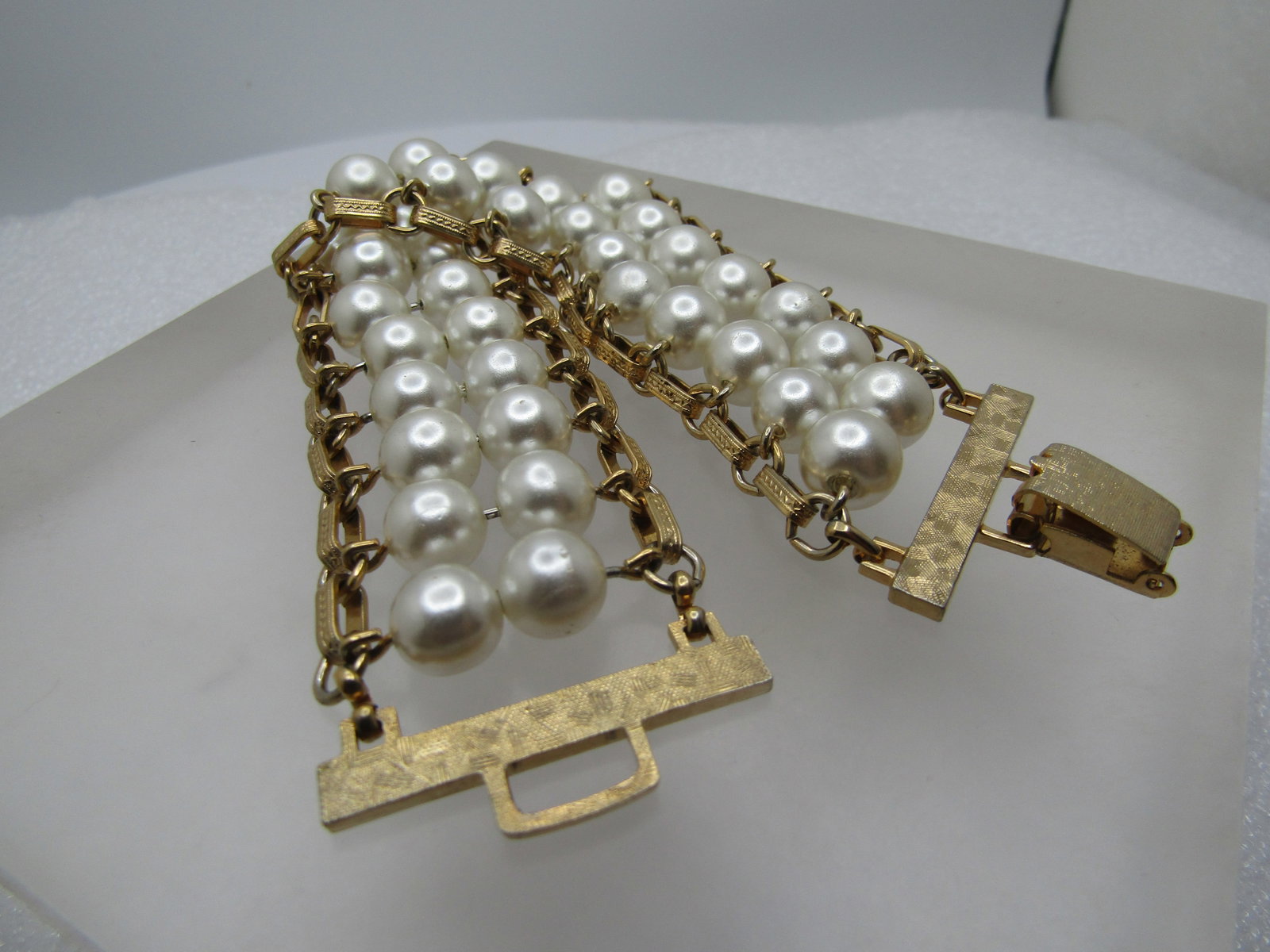 Vintage Double Faux Pearl Bracelet, 7.5" Sarah Coventry, 1960's-1970's - 5