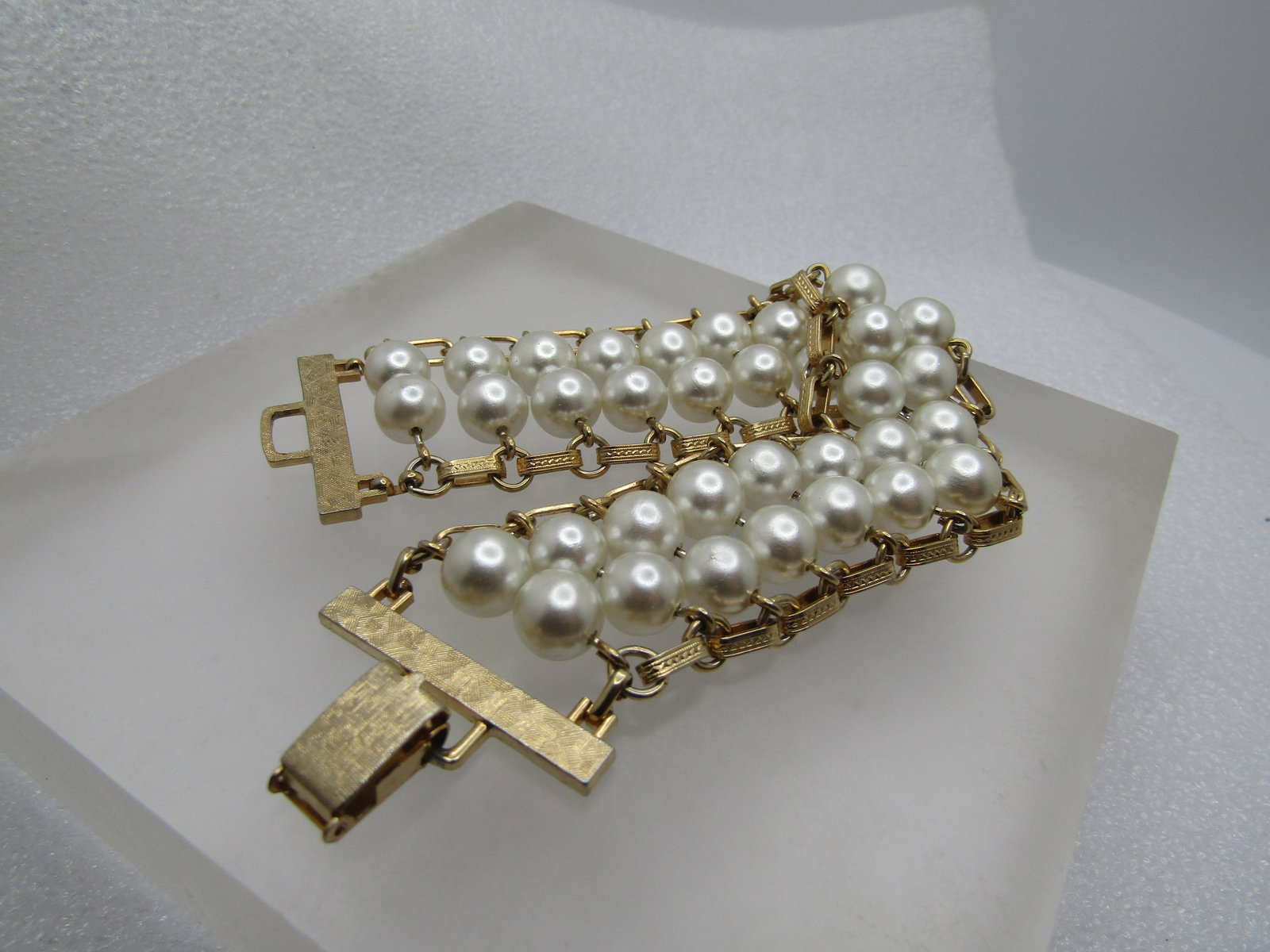 Vintage Double Faux Pearl Bracelet, 7.5" Sarah Coventry, 1960's-1970's - 6