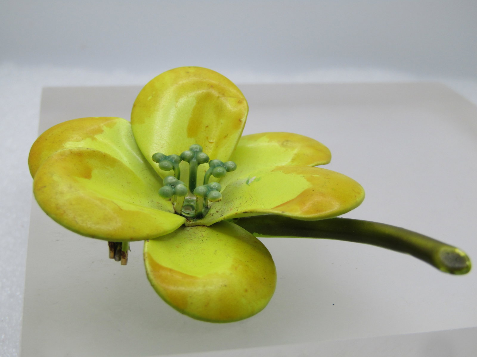 Vintage Yellow Enameled Floral Stem Brooch, 1960's - 5