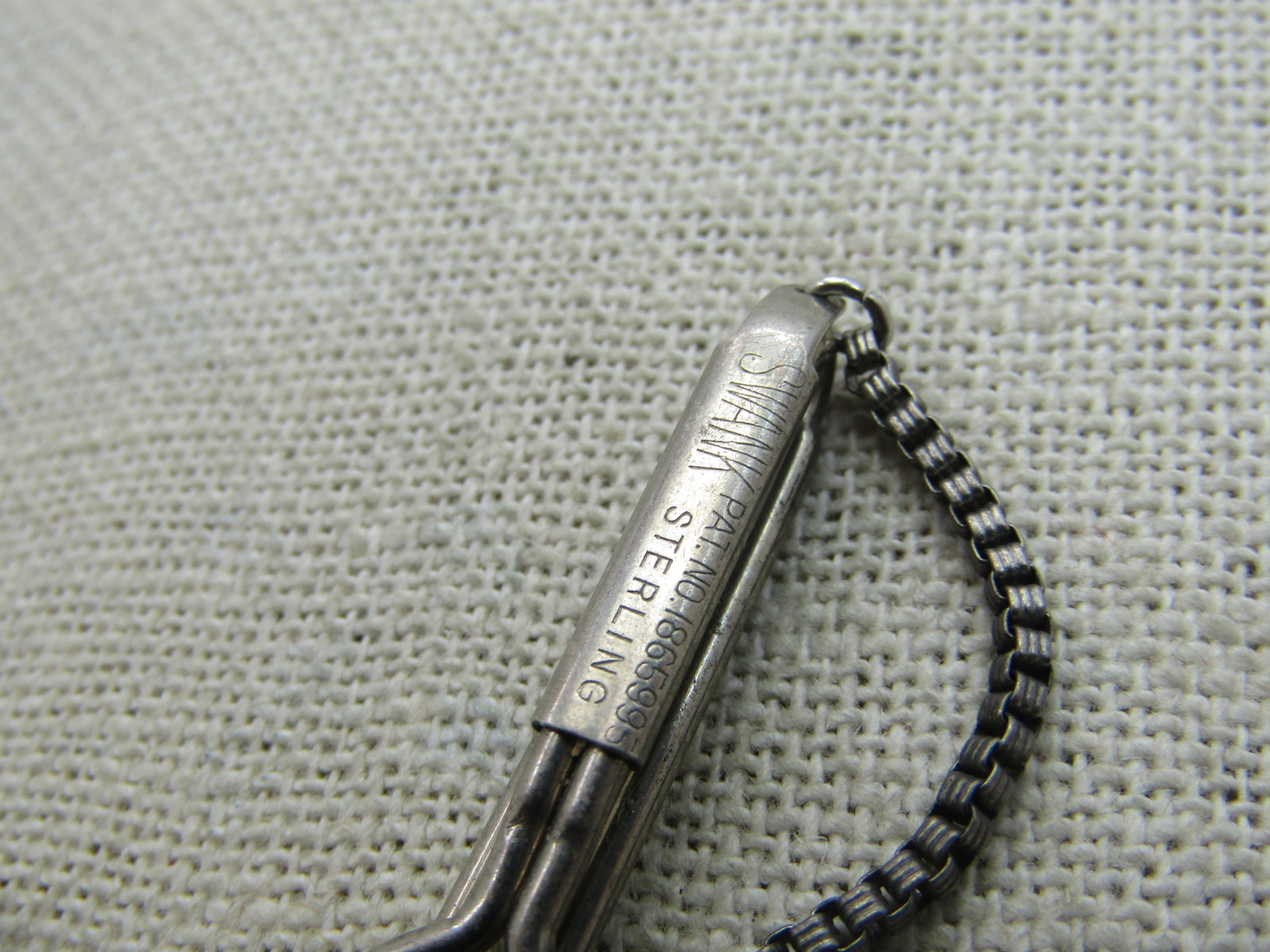 Vintage Swank Sterling Silver Tie Bar with Chain, 1940's - 2