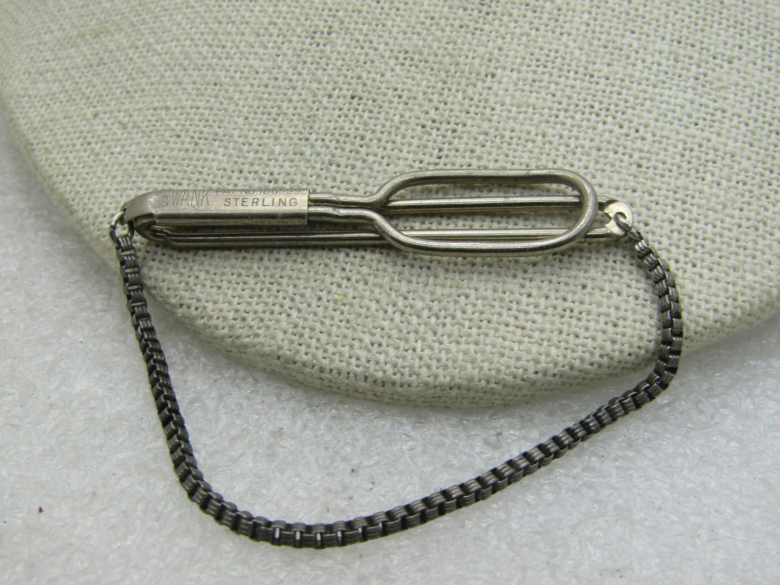 Vintage Swank Sterling Silver Tie Bar with Chain, 1940's - 3
