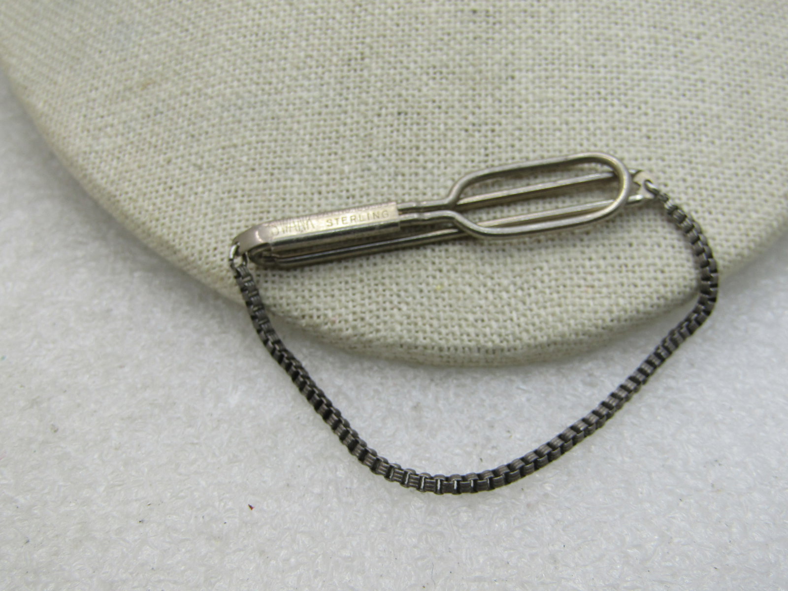 Vintage Swank Sterling Silver Tie Bar with Chain, 1940's - 4