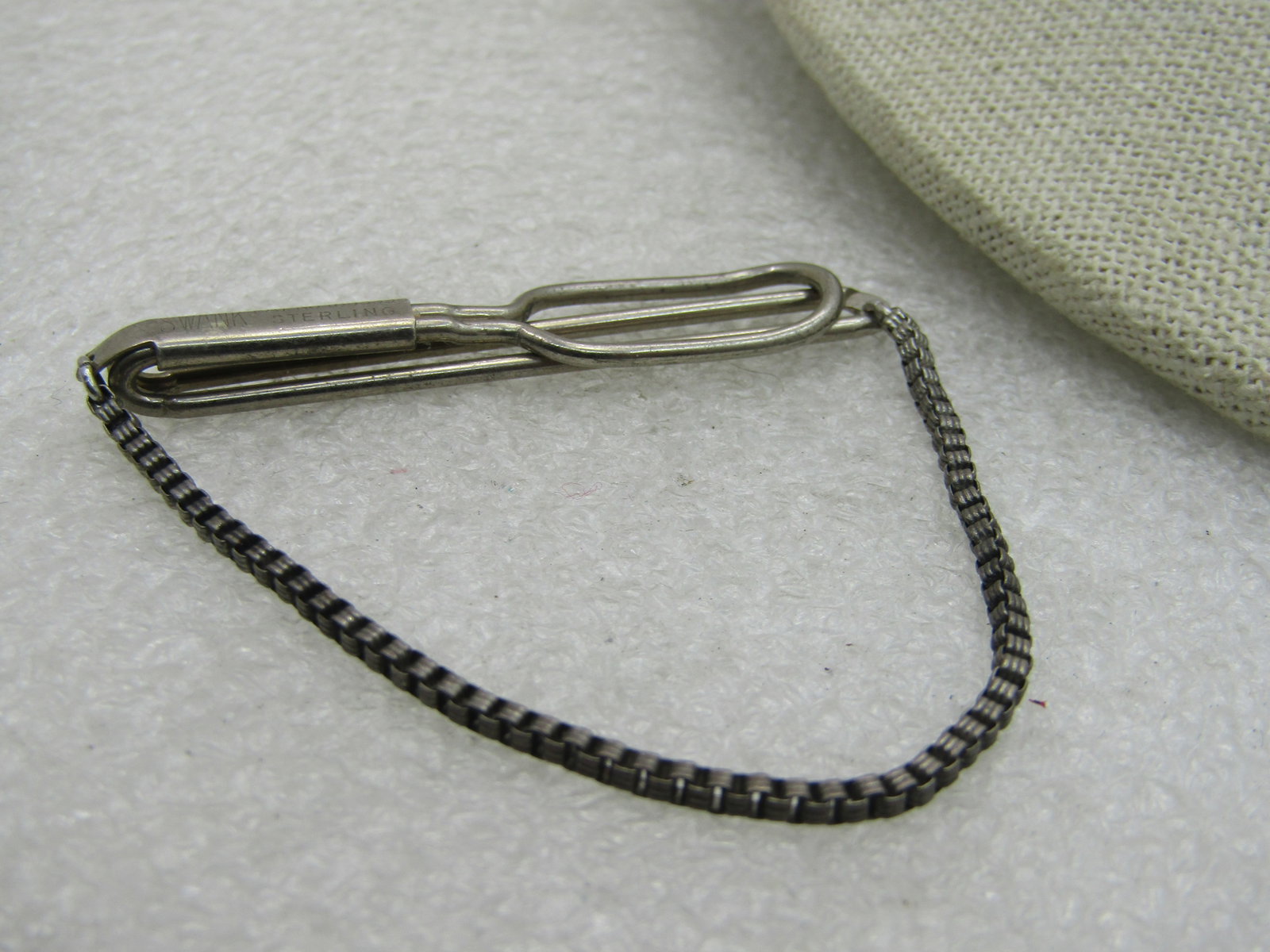Vintage Swank Sterling Silver Tie Bar with Chain, 1940's - 5