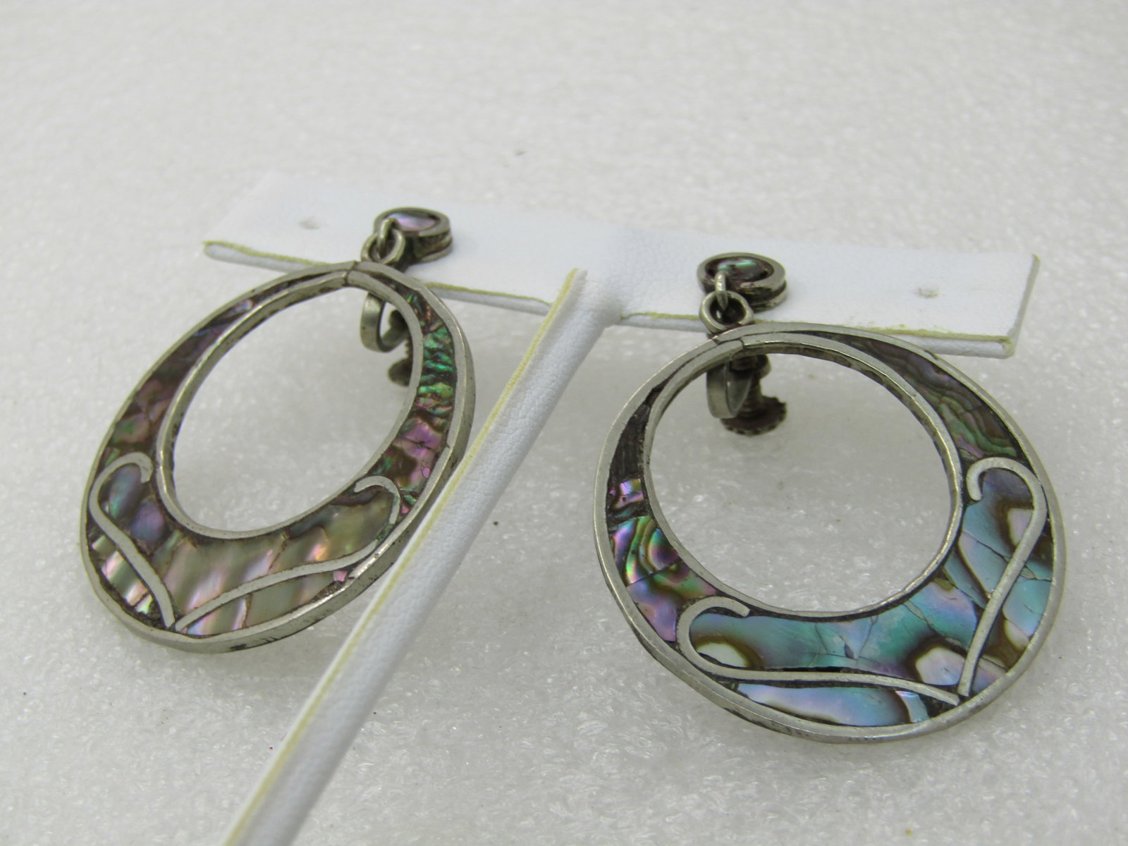 Vintage Sterling Mexican Abalone Earrings, Stud/Dangle Hoops, Screw Back, 1950's-1960's, 1.75" - 3