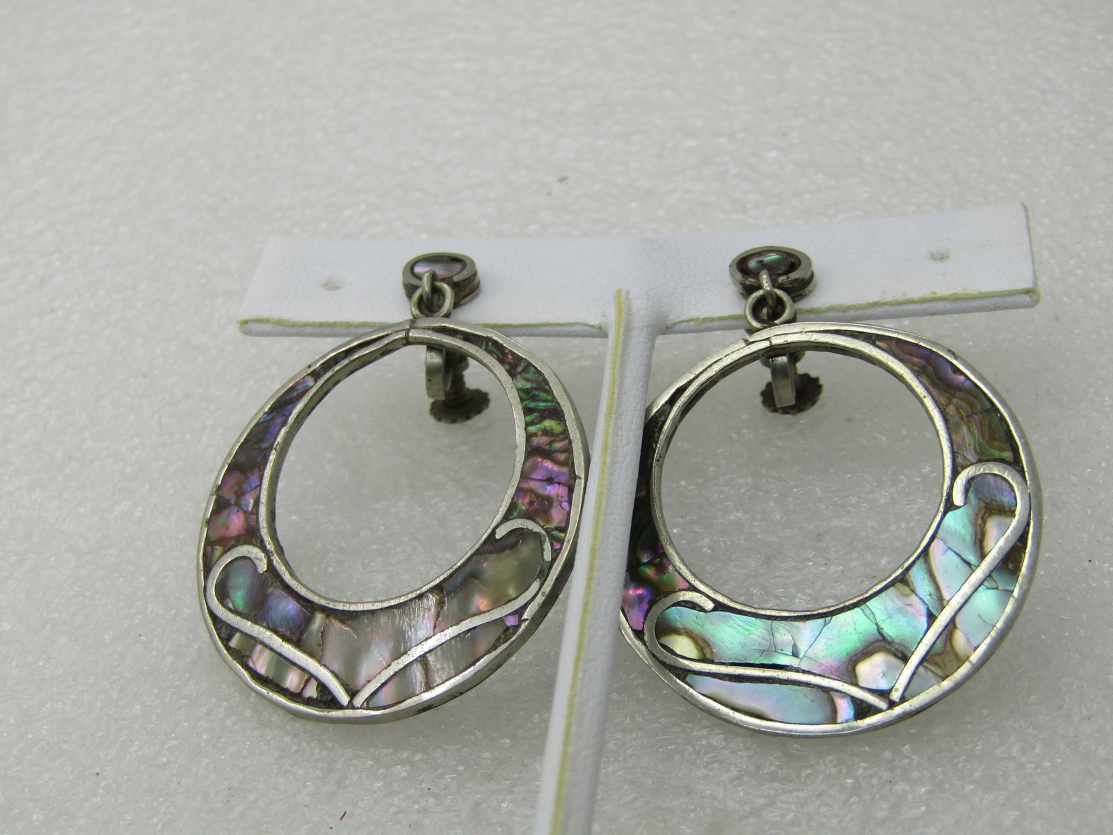 Vintage Sterling Mexican Abalone Earrings, Stud/Dangle Hoops, Screw Back, 1950's-1960's, 1.75" - 4
