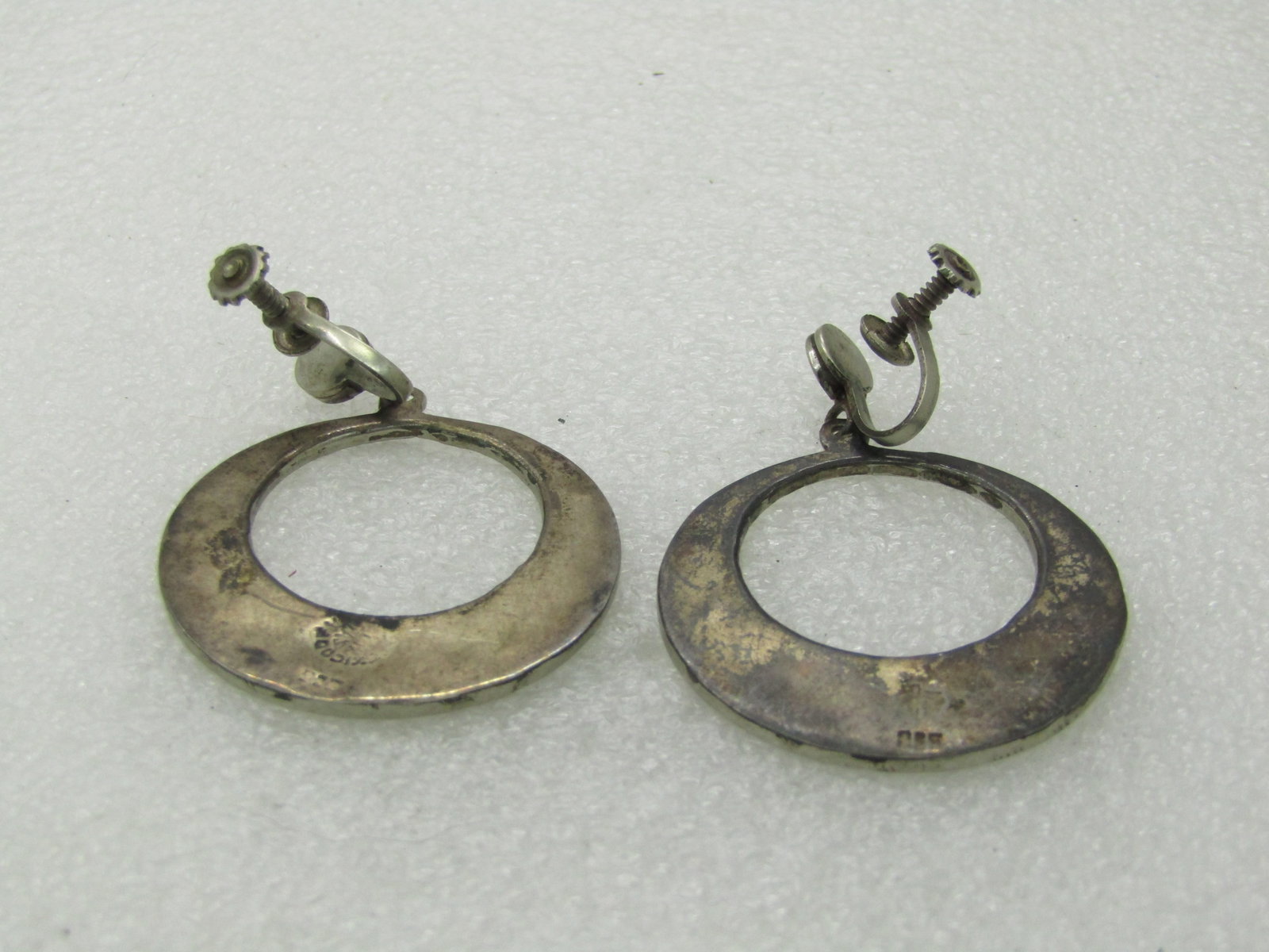 Vintage Sterling Mexican Abalone Earrings, Stud/Dangle Hoops, Screw Back, 1950's-1960's, 1.75" - 6