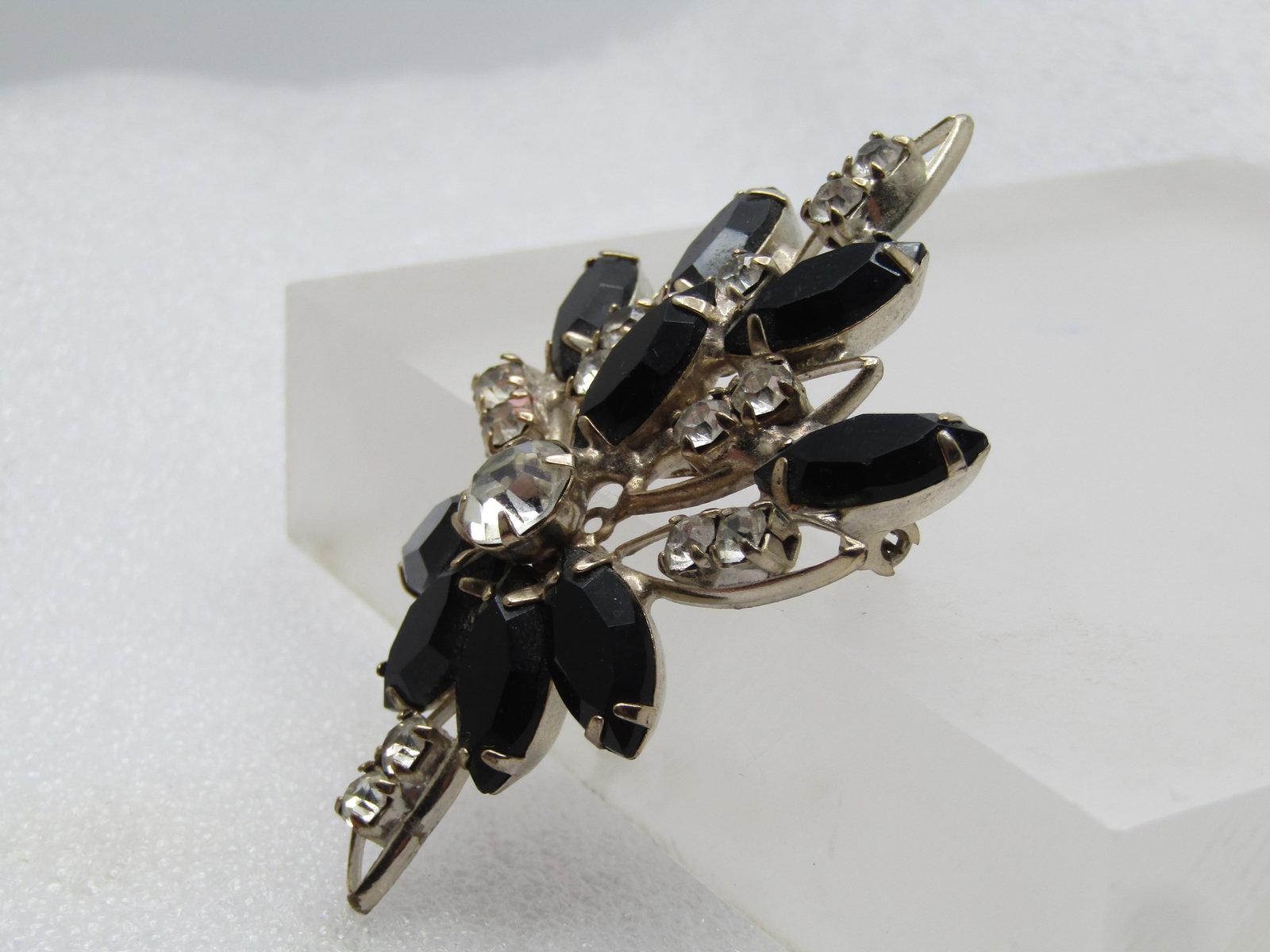 Vintage Black Clear Rhinestone Brooch, 1950's-1960's - 2