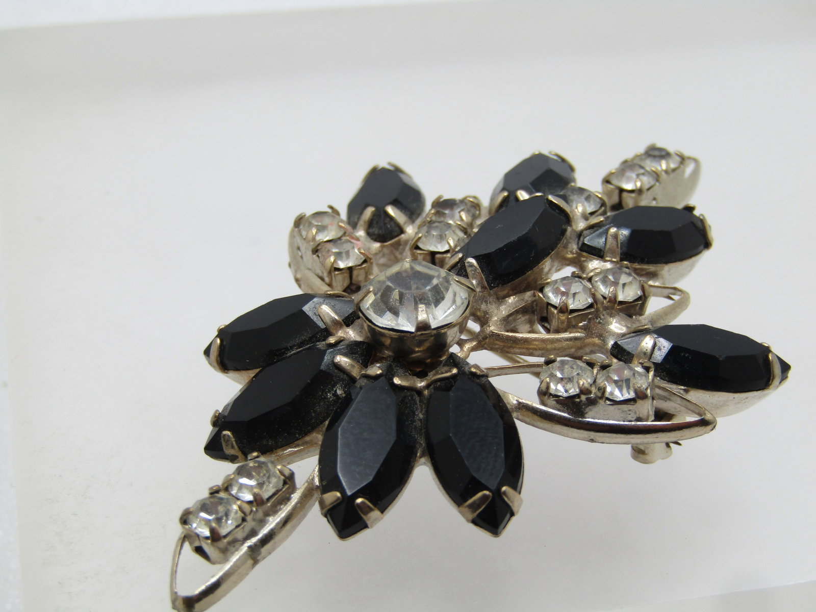 Vintage Black Clear Rhinestone Brooch, 1950's-1960's - 5