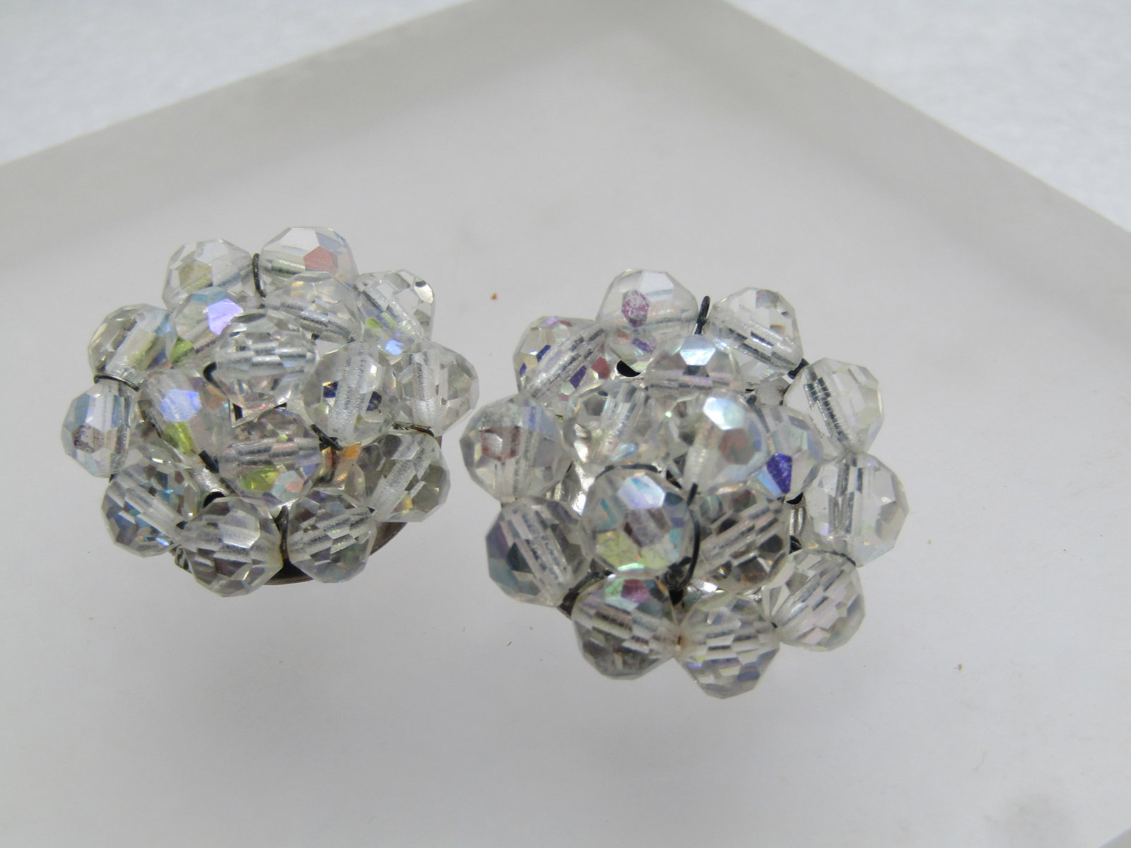 Vintage Crystal Beaded Earrings, Clip, 1", 1940's-1960's - 2