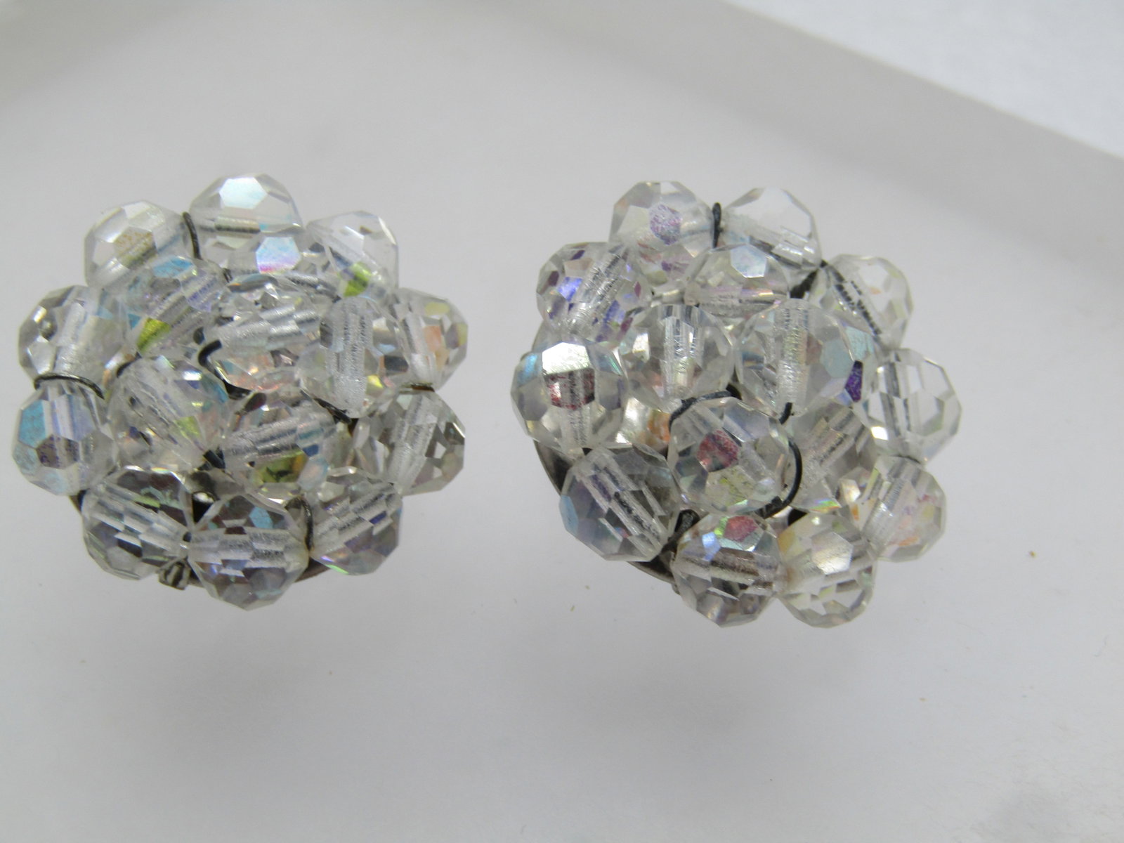 Vintage Crystal Beaded Earrings, Clip, 1", 1940's-1960's - 3
