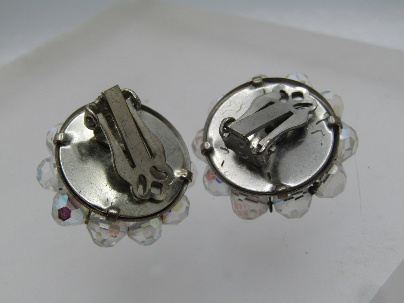 Vintage Crystal Beaded Earrings, Clip, 1", 1940's-1960's - 4