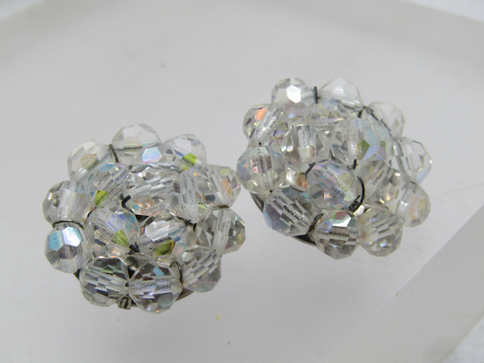 Vintage Crystal Beaded Earrings, Clip, 1", 1940's-1960's - 5