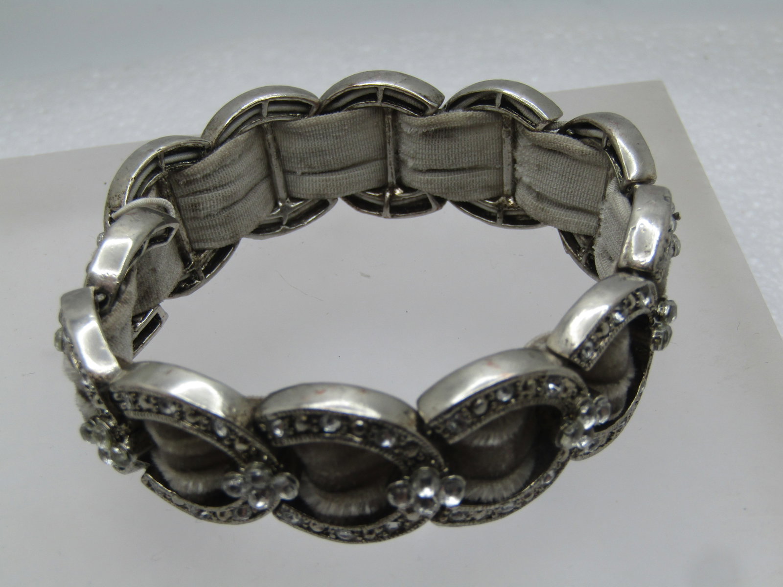 Vintage Clear CZ & Gray Velvet Stretch Bracelet, 7"+, 1990's - 5