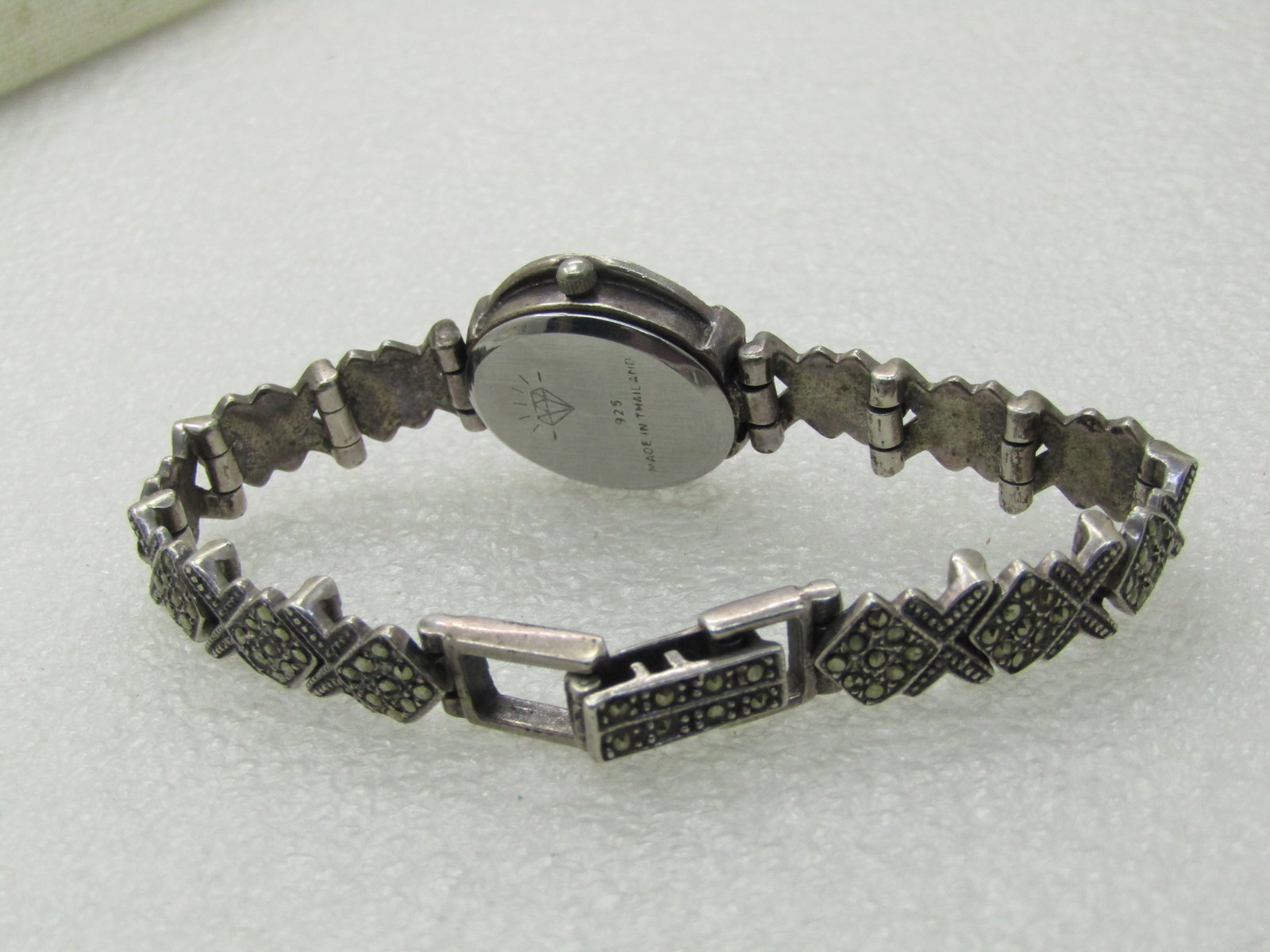 Vintage Sterling Silver Marcasite Wristwatch, Ladies, 6.75", Quartz, New Battery, Second Hand - 2