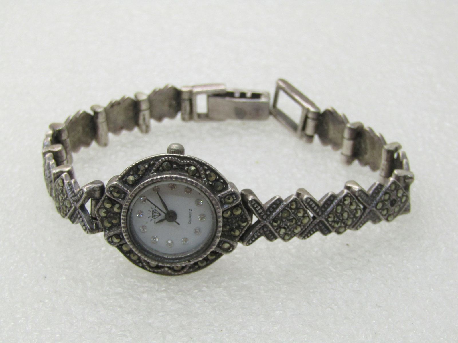 Vintage Sterling Silver Marcasite Wristwatch, Ladies, 6.75", Quartz, New Battery, Second Hand - 7