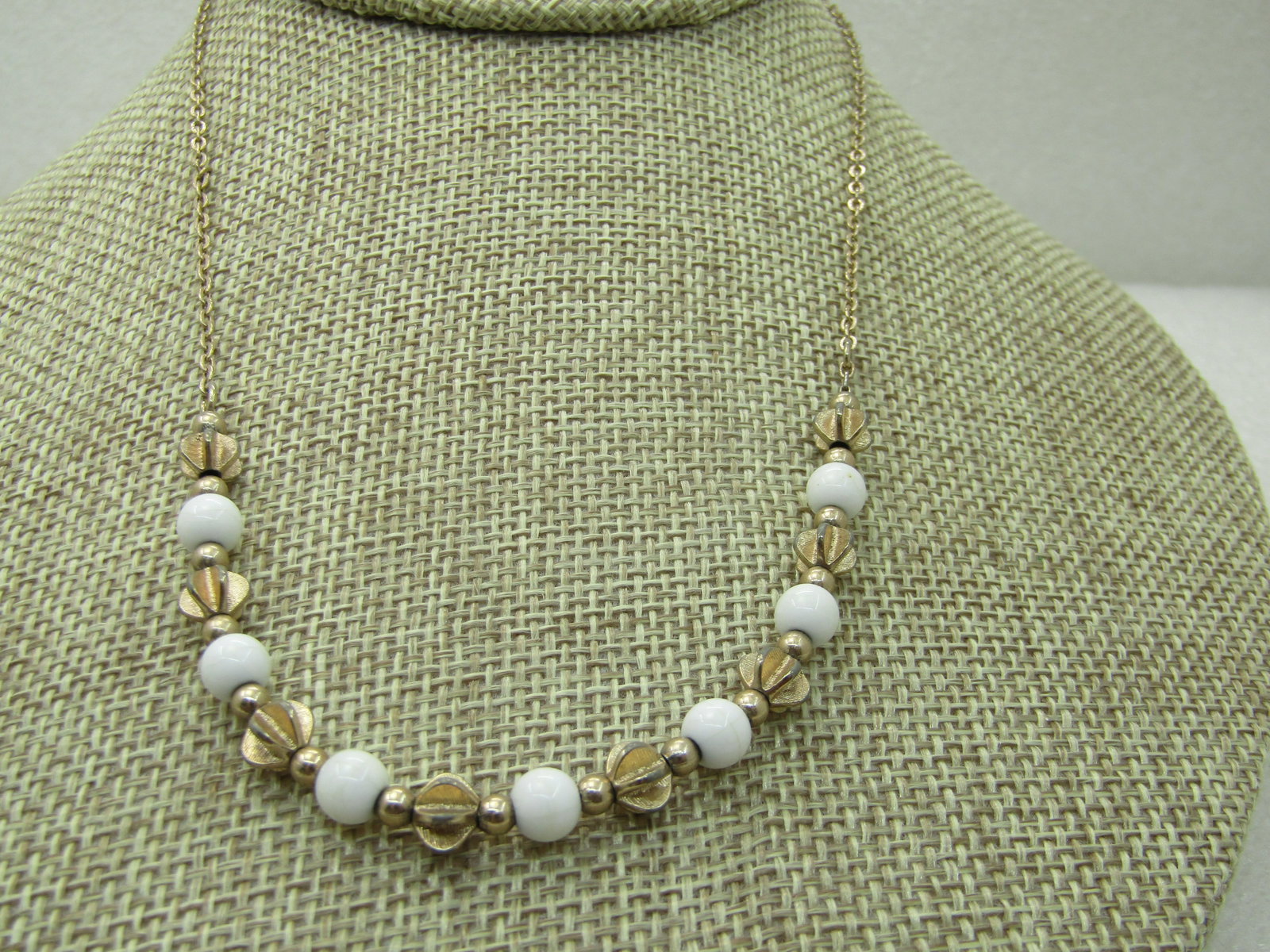 Vintage White & Gold Beaded Necklace, 17", Sarah Coventry, 1960's-1970's NL - 2