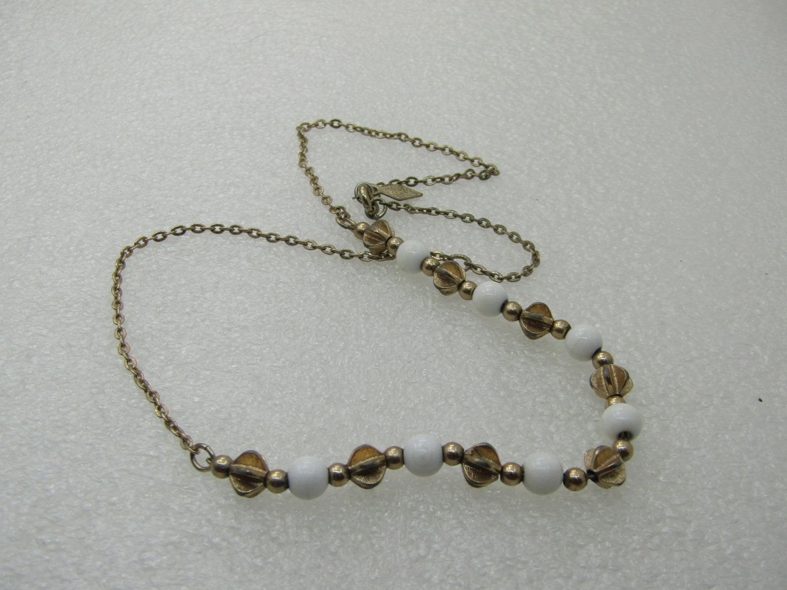 Vintage White & Gold Beaded Necklace, 17", Sarah Coventry, 1960's-1970's NL - 4