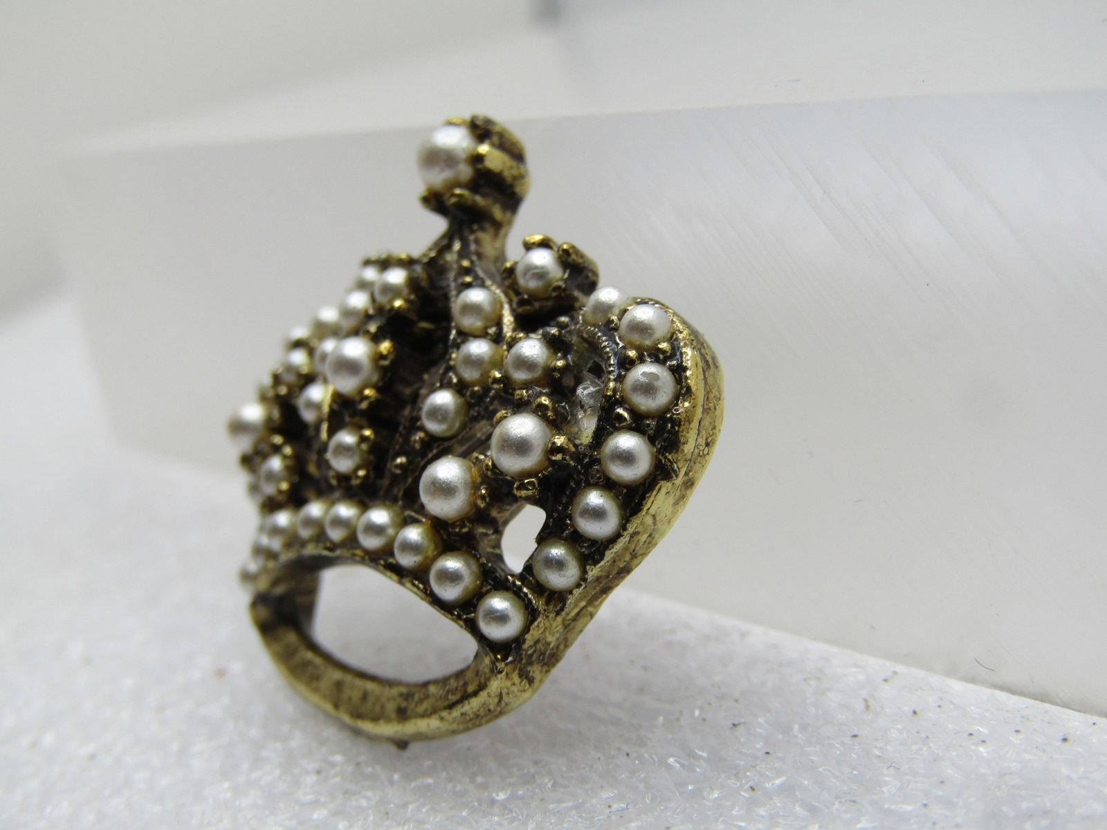 Vintage Faux Pearl Crown Brooch, 1960's-1970's - 2