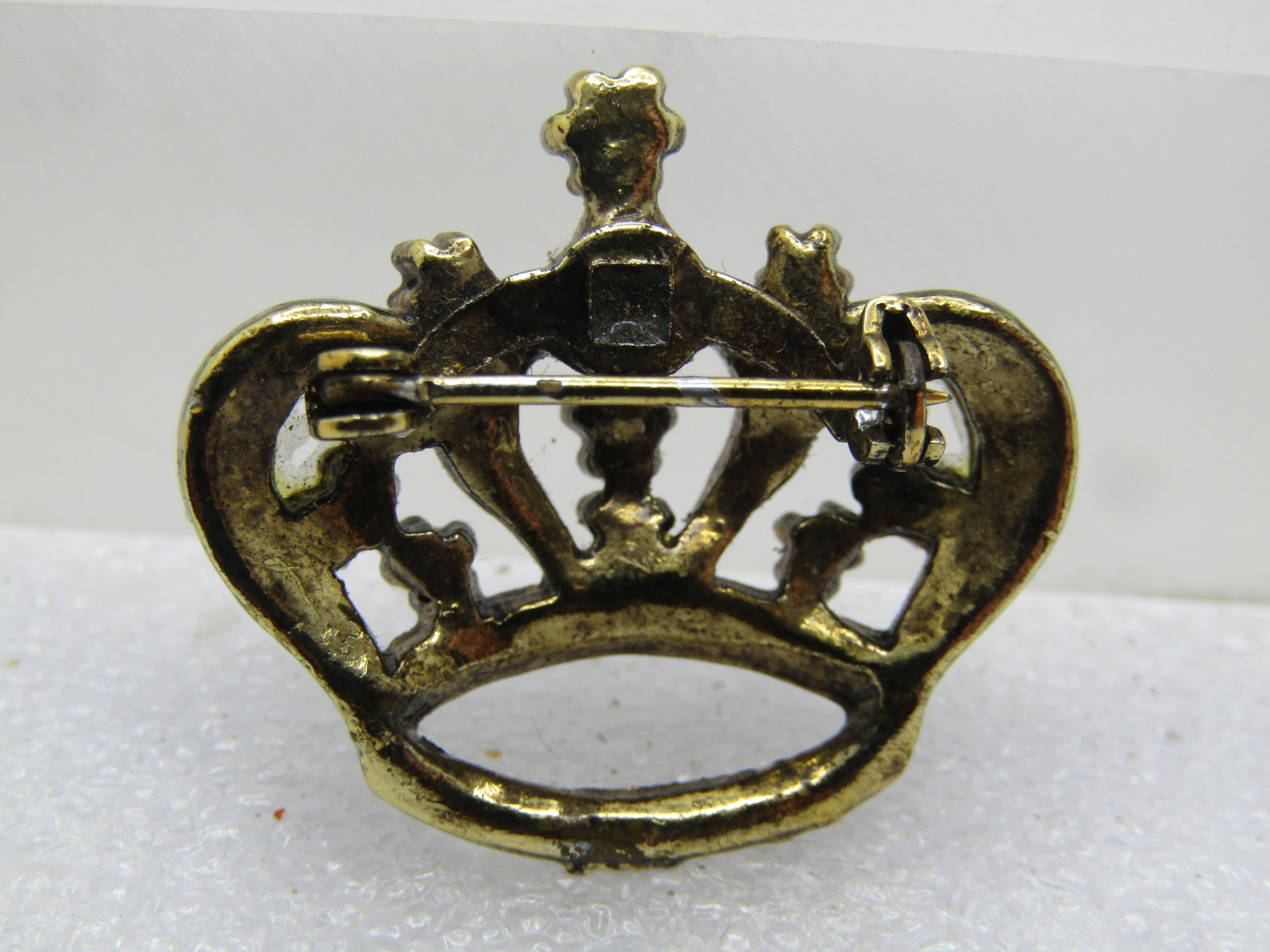 Vintage Faux Pearl Crown Brooch, 1960's-1970's - 4