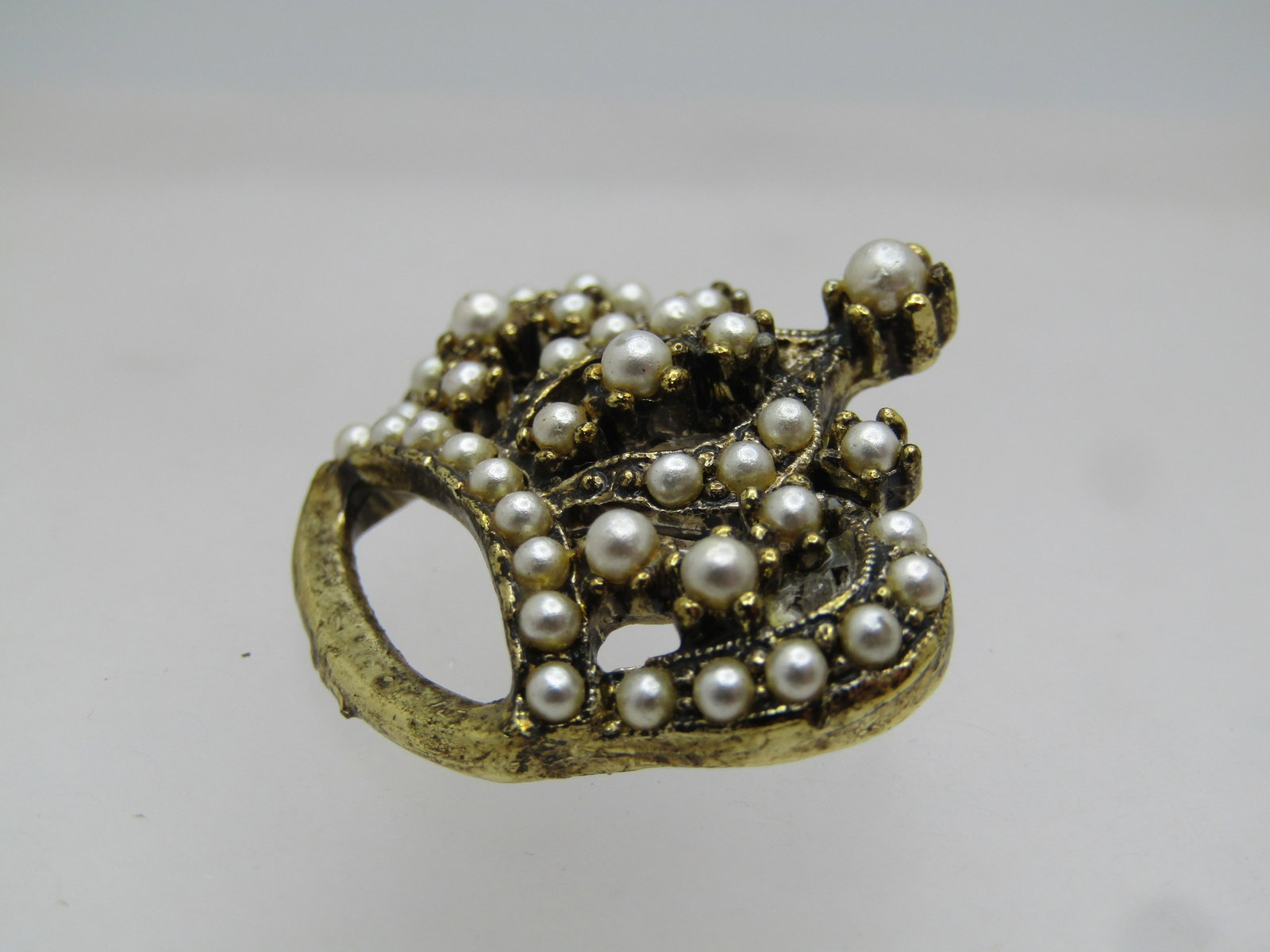 Vintage Faux Pearl Crown Brooch, 1960's-1970's - 5
