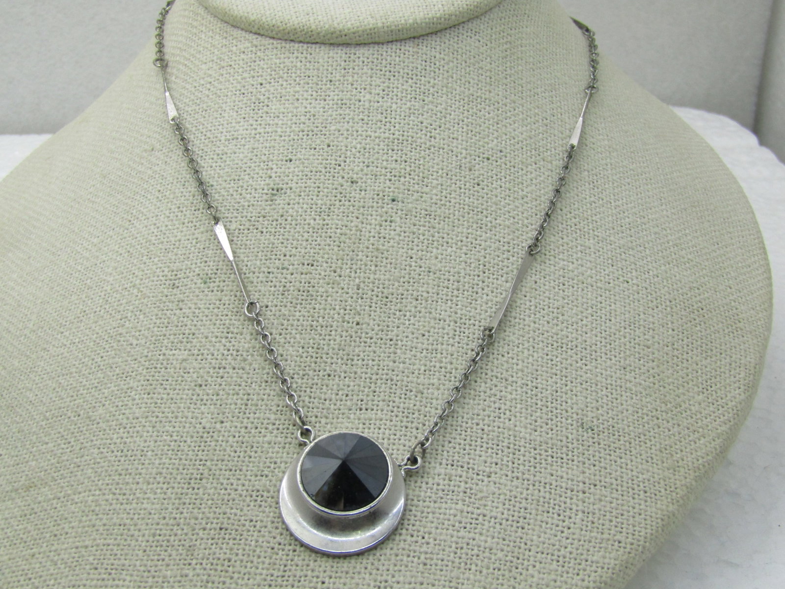 Vintage Hematite Modern Necklace by Sarah Coventry, 16.5" Silver Tone (1 of 5)
