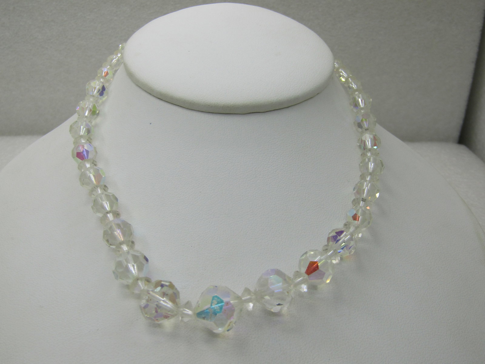 Vintage Laguna Aurora Borealis Crystal Necklce, Faceted Beads, 16" in Original Case - 2