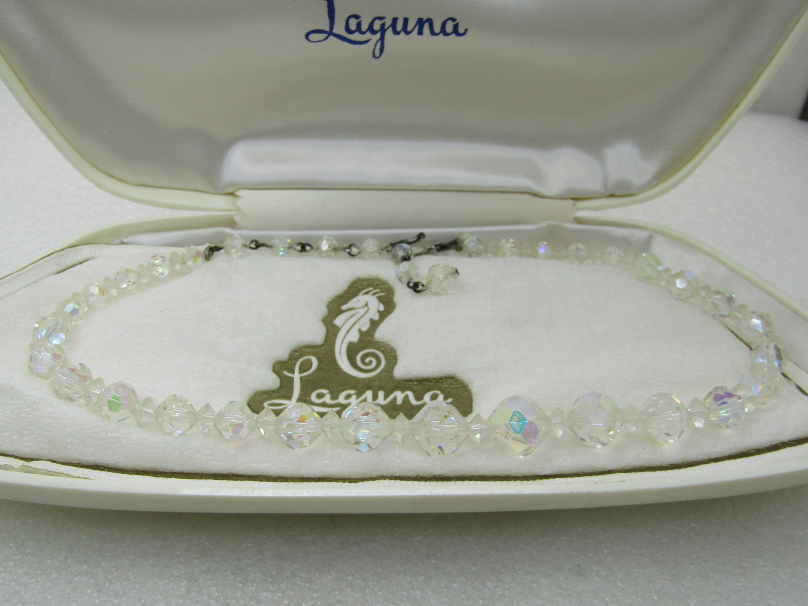 Vintage Laguna Aurora Borealis Crystal Necklce, Faceted Beads, 16" in Original Case - 3