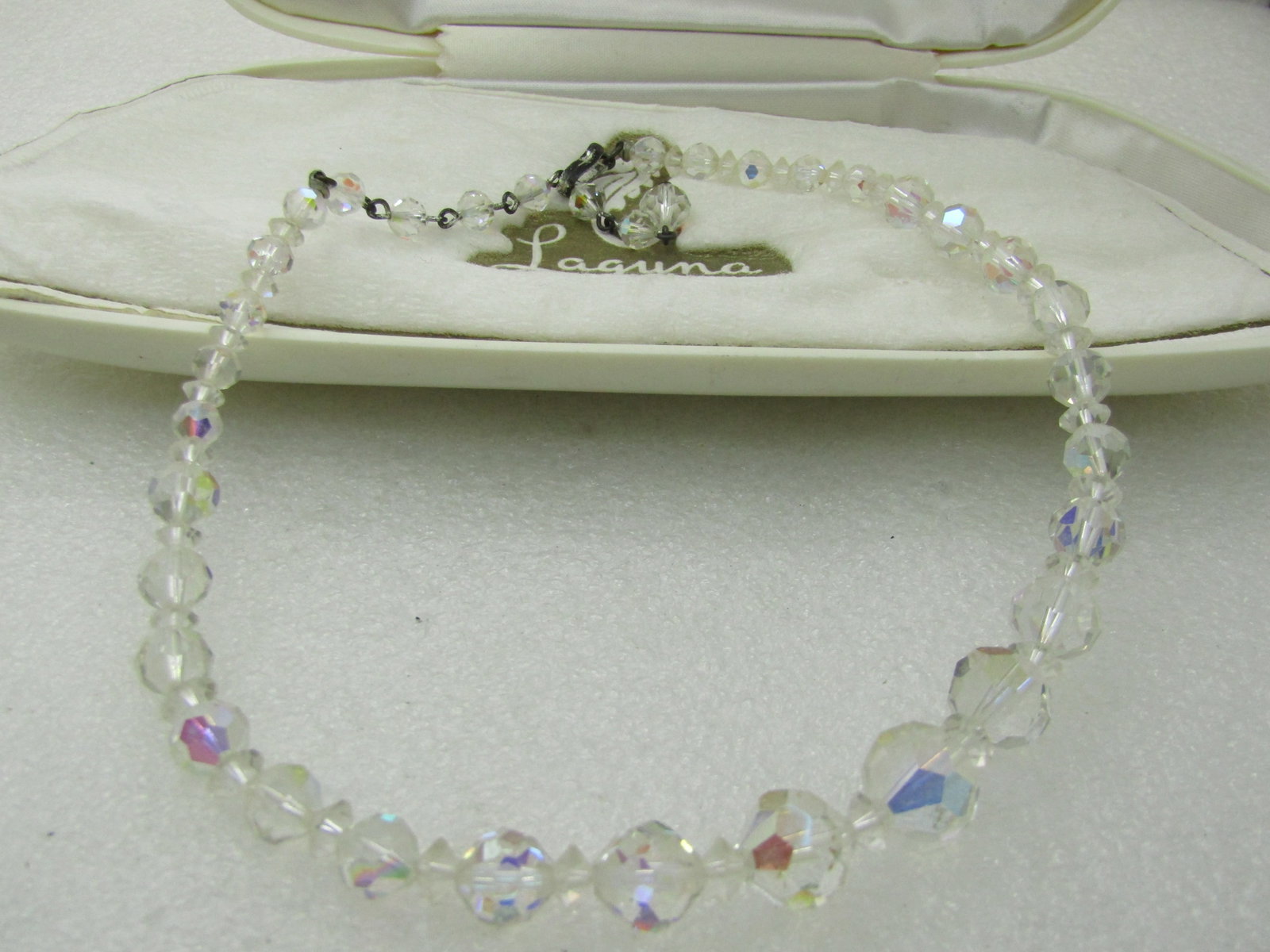 Vintage Laguna Aurora Borealis Crystal Necklce, Faceted Beads, 16" in Original Case - 5