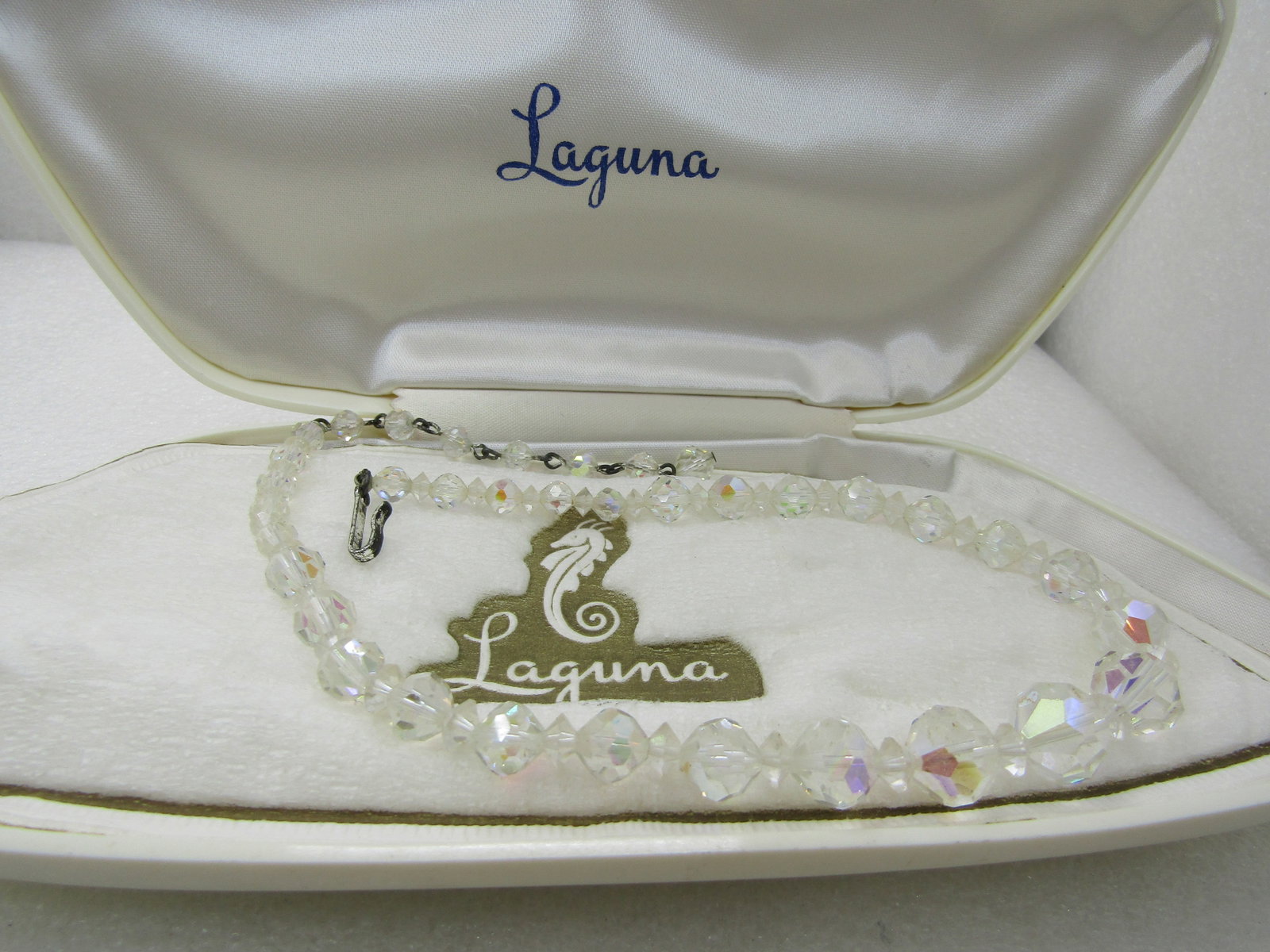 Vintage Laguna Aurora Borealis Crystal Necklce, Faceted Beads, 16" in Original Case - 7