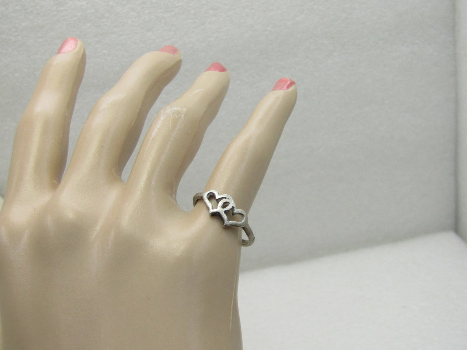 Vintage Sterling Silver Double Heart Ring, Sz. 6 - 8
