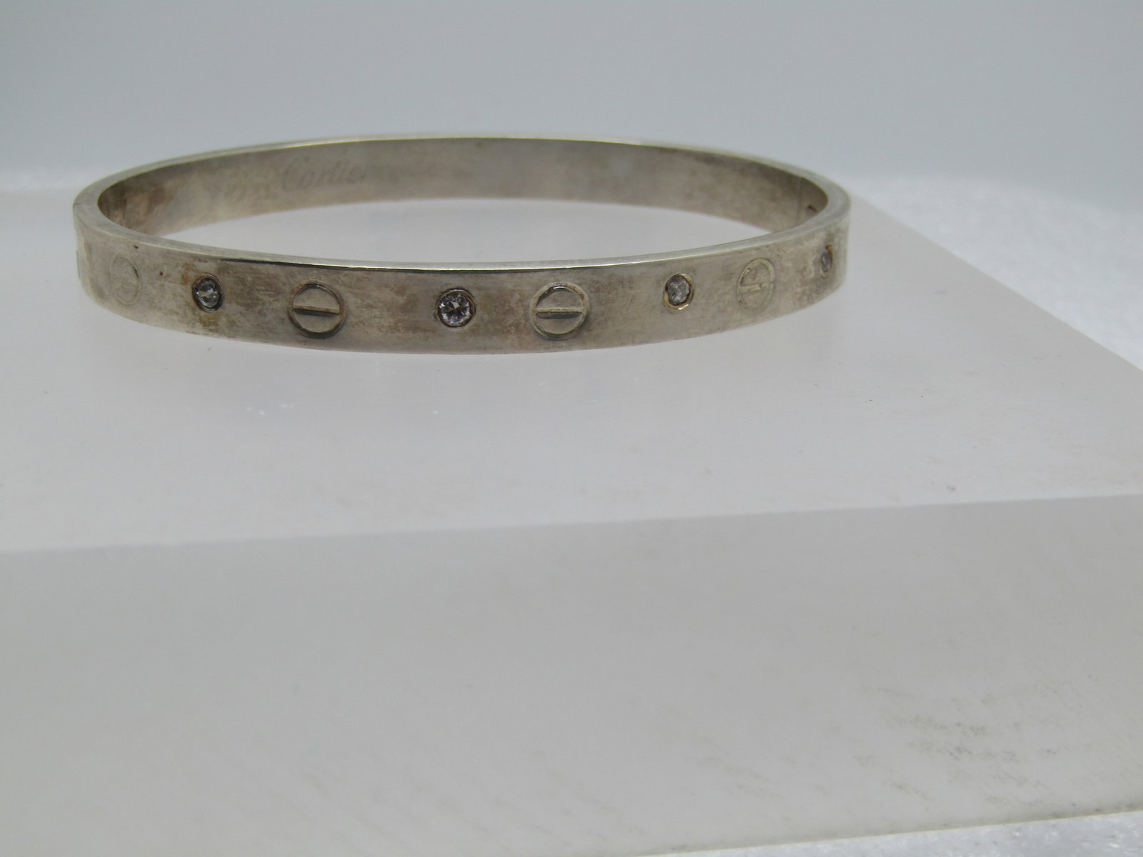 Silver Grommet & Rhinestone Hinged Bracelet, 7.25", 1990's or After, Signed - 2