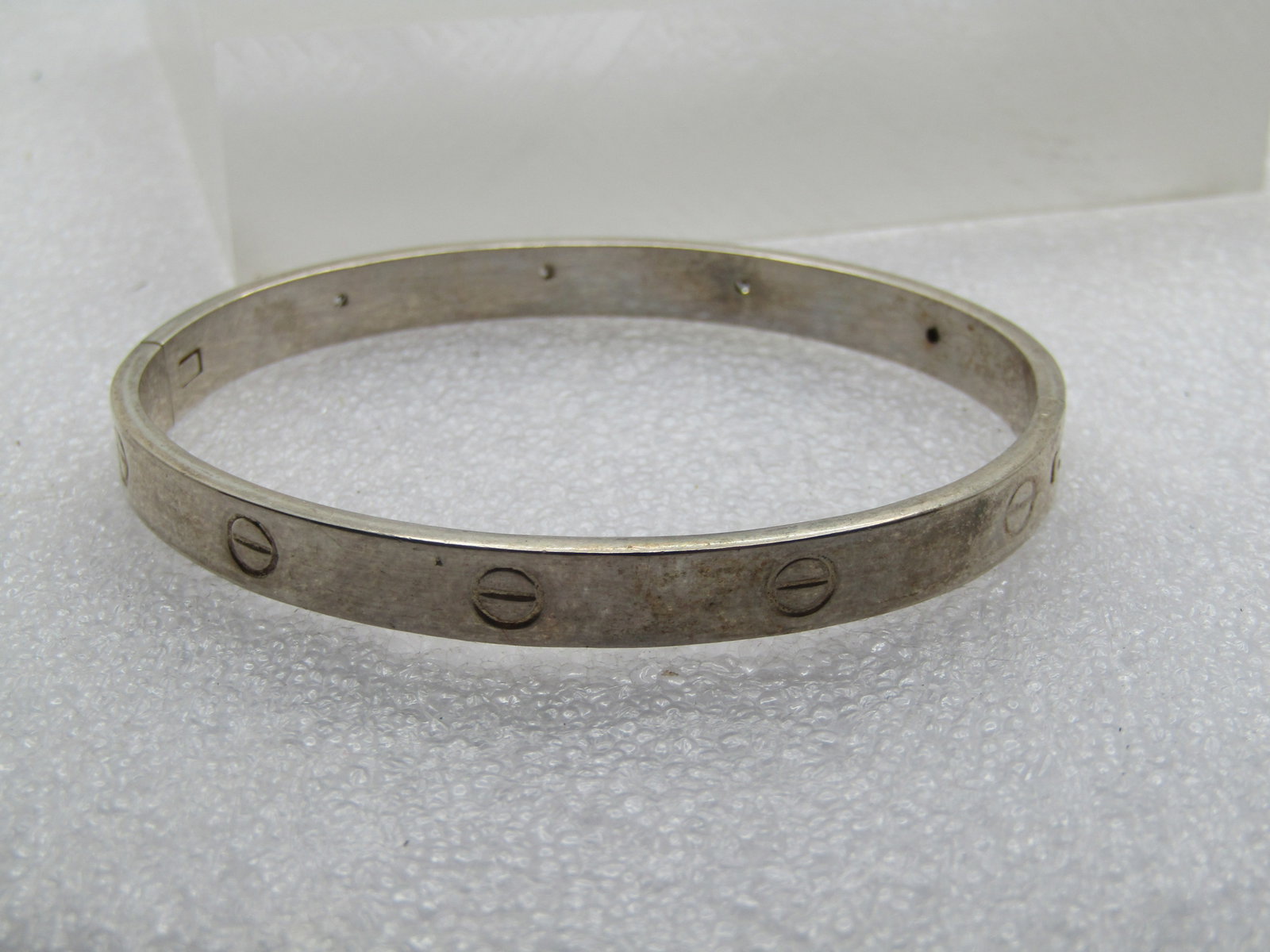 Silver Grommet & Rhinestone Hinged Bracelet, 7.25", 1990's or After, Signed - 6