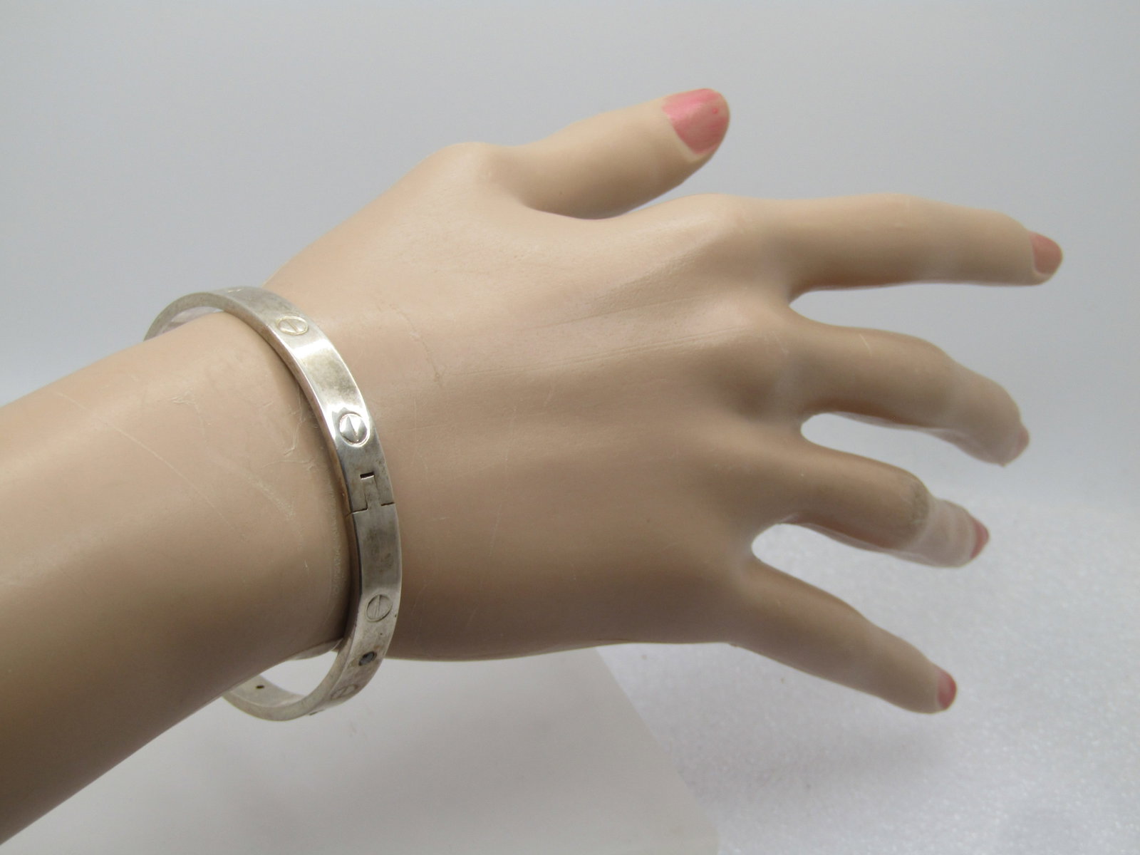 Silver Grommet & Rhinestone Hinged Bracelet, 7.25", 1990's or After, Signed - 8