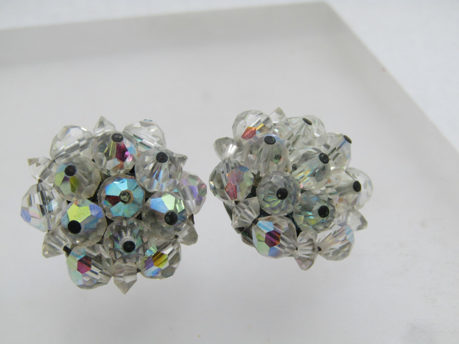 Vintage Laguna Clear Crystal Earrings, Clip, 1950's-1960's: Title: Vintage Laguna Clear Crystal Earrings, Clip, 1950's-1960's Description: Vintage Laguna Clear Crystal Earrings, Clip, 1950's-1960's. They are nearly 1" across with three rows of beads - the oute
