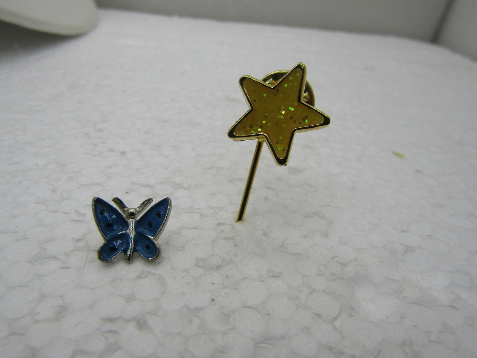 Vintage Enameled Butterfly & Star Tack Pin Lot, 2 Pins, Blue/Yellow (1 of 5)