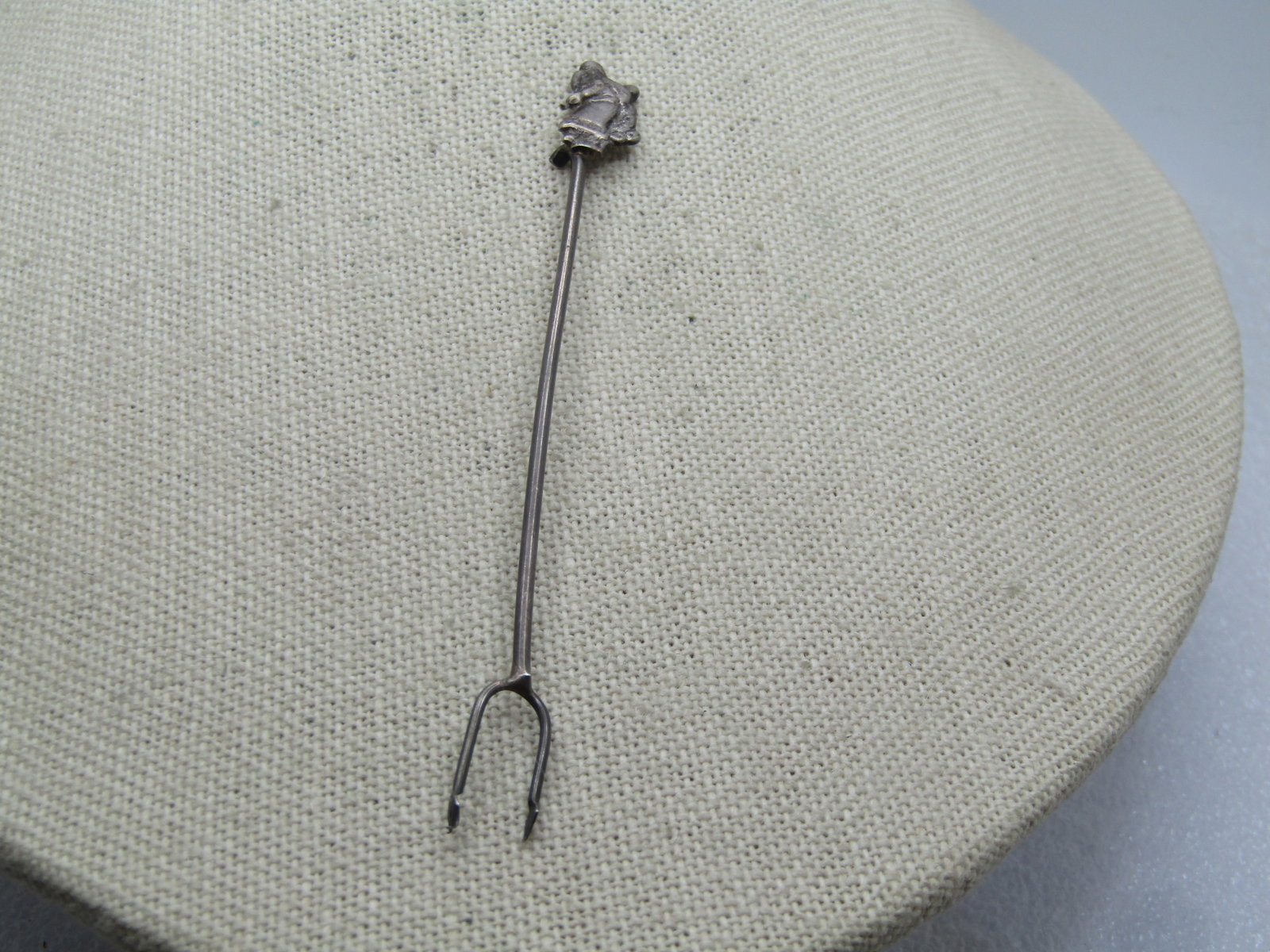 Vintage .900 Silver Pickle/Olive Figural Fork, 1910's-1920's: Title: Vintage .900 Silver Pickle/Olive Figural Fork, 1910's-1920's Description: Vintage .900 Silver Pickle/Olive Figural Fork, 1910's-1920's The top could be a person carrying something. It is signed