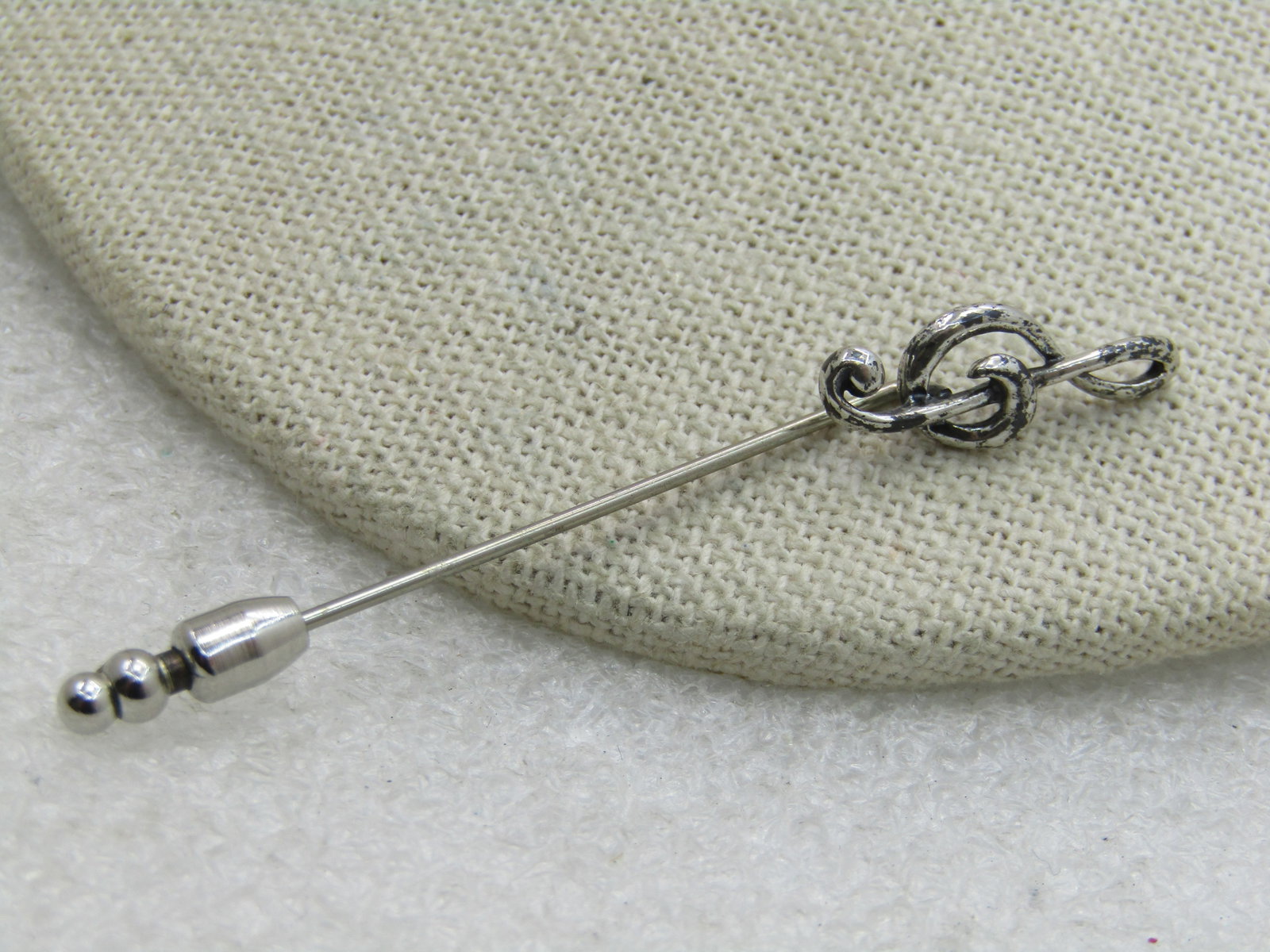 Vintage Sterling Silver Treble Clef Stick Pin, 2.5", 1.27 gr. - 2