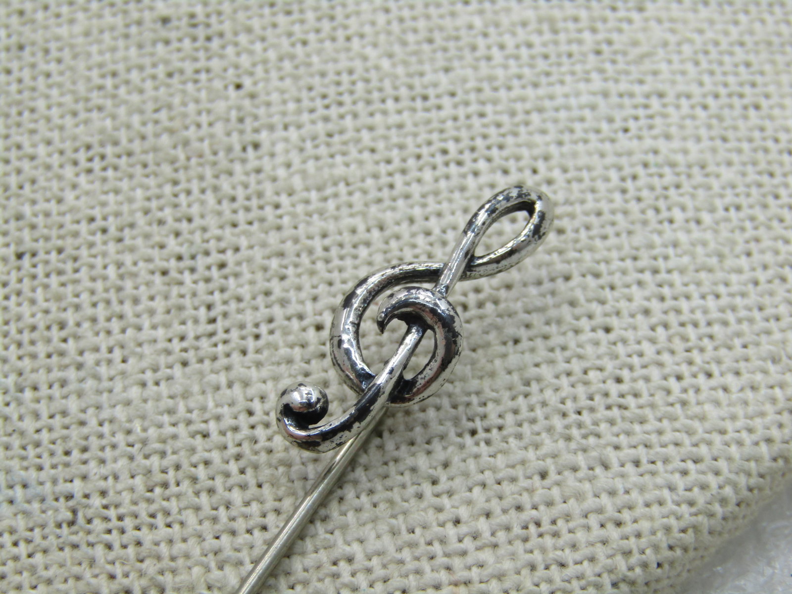 Vintage Sterling Silver Treble Clef Stick Pin, 2.5", 1.27 gr. - 3