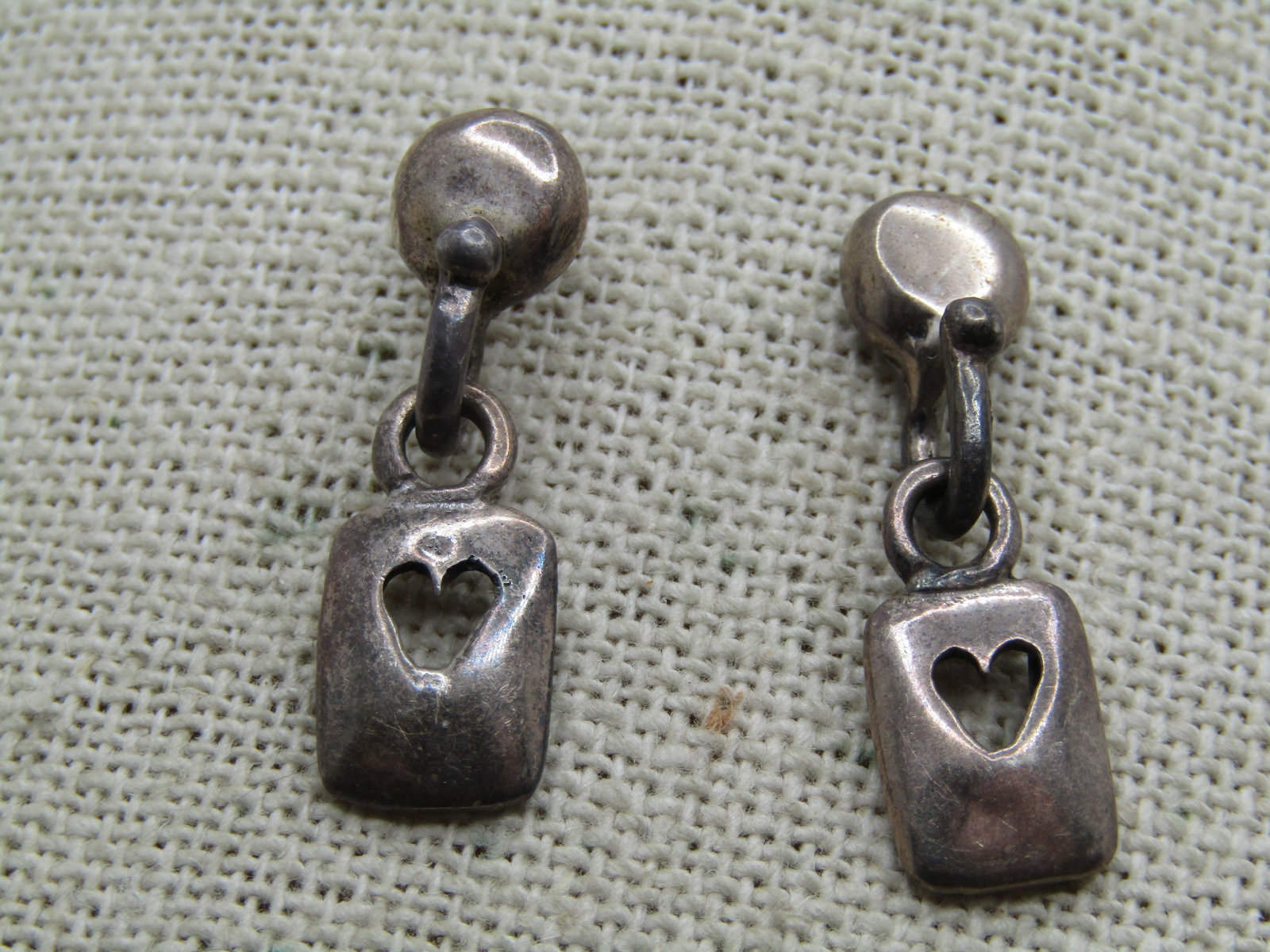 Vintage Sterling Stud/Drop Heart Earrings, Pierced, Signed - 2
