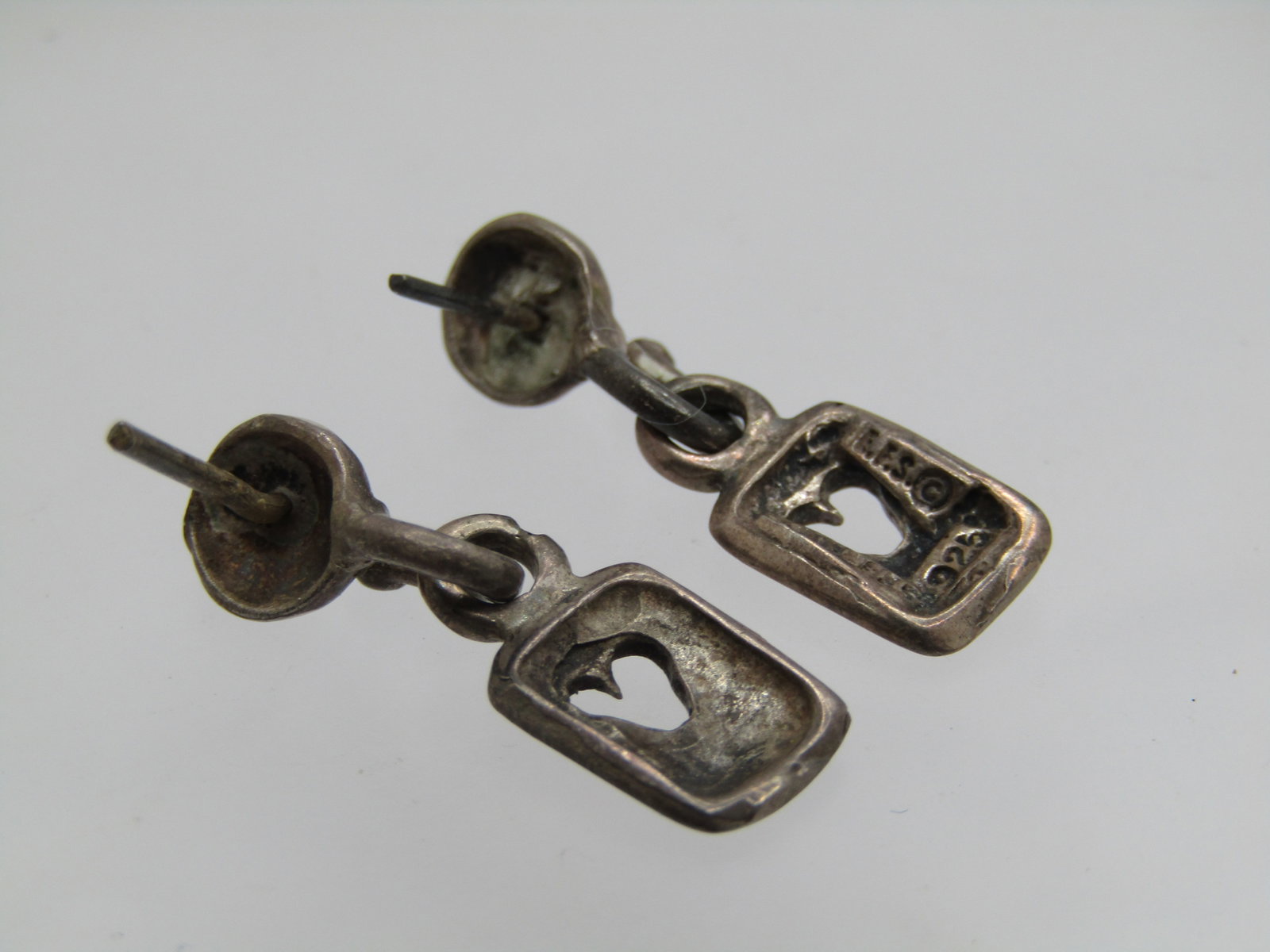 Vintage Sterling Stud/Drop Heart Earrings, Pierced, Signed - 5