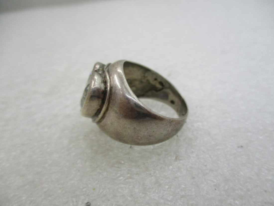 Vintage Sterling Silver Heart CZ Ring, Chunky, Sz. 8 (L) - 4