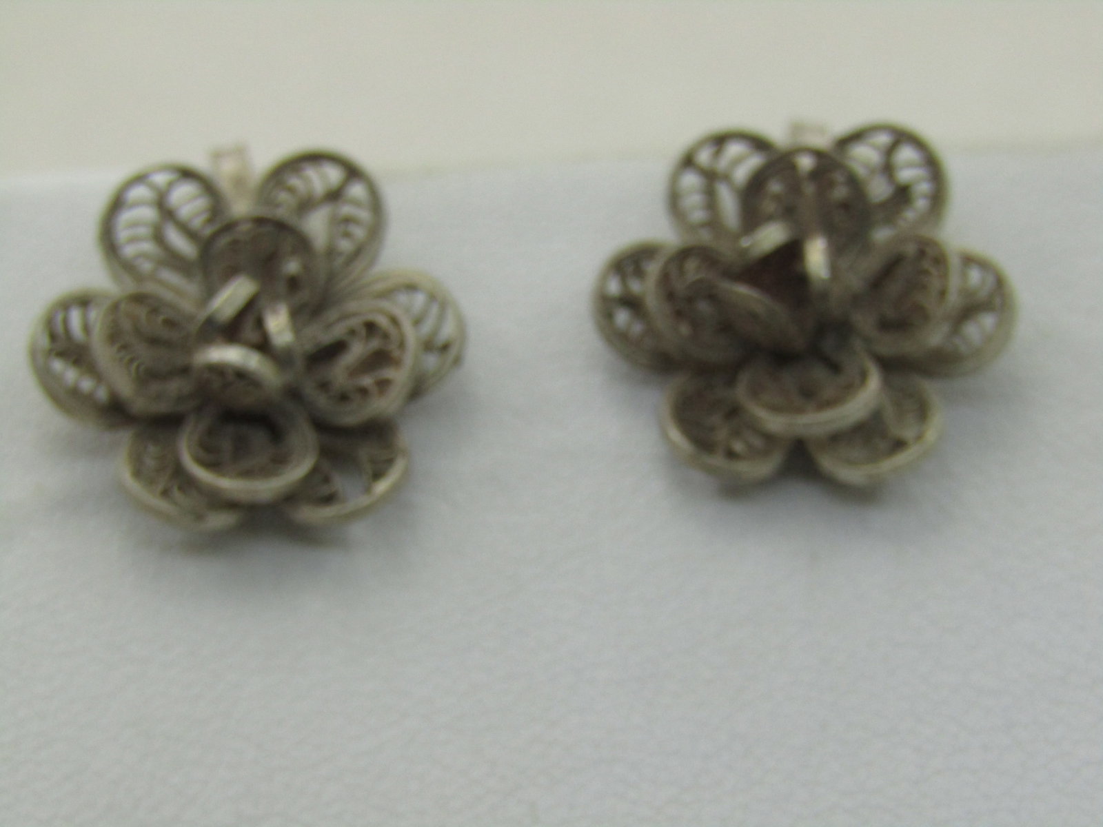 Vintage Sterling Silver Filigree Floral Earrings, Screw Back, Mexico, 1950's-1960's - 2