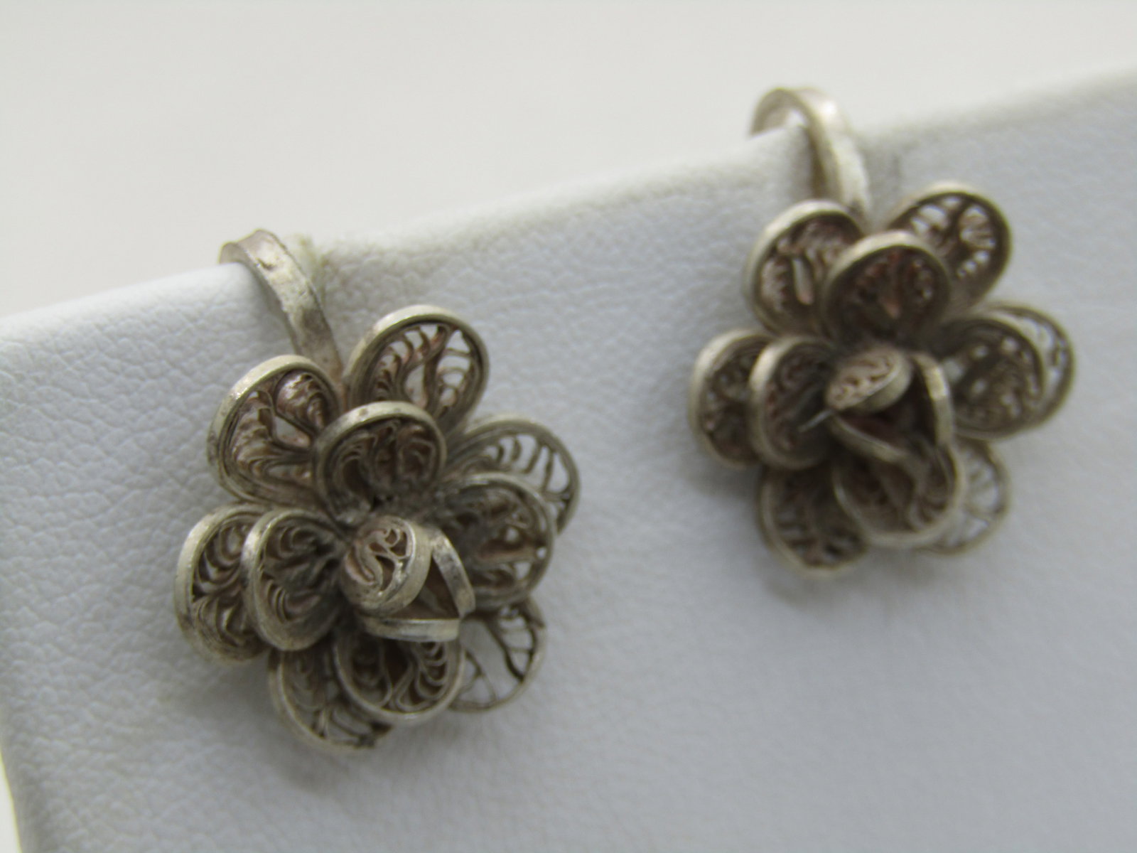 Vintage Sterling Silver Filigree Floral Earrings, Screw Back, Mexico, 1950's-1960's - 3