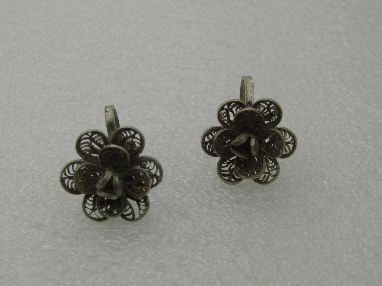 Vintage Sterling Silver Filigree Floral Earrings, Screw Back, Mexico, 1950's-1960's - 4
