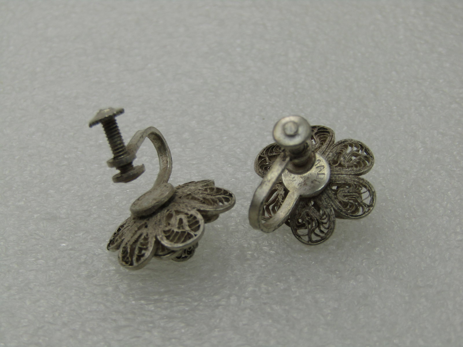 Vintage Sterling Silver Filigree Floral Earrings, Screw Back, Mexico, 1950's-1960's - 5