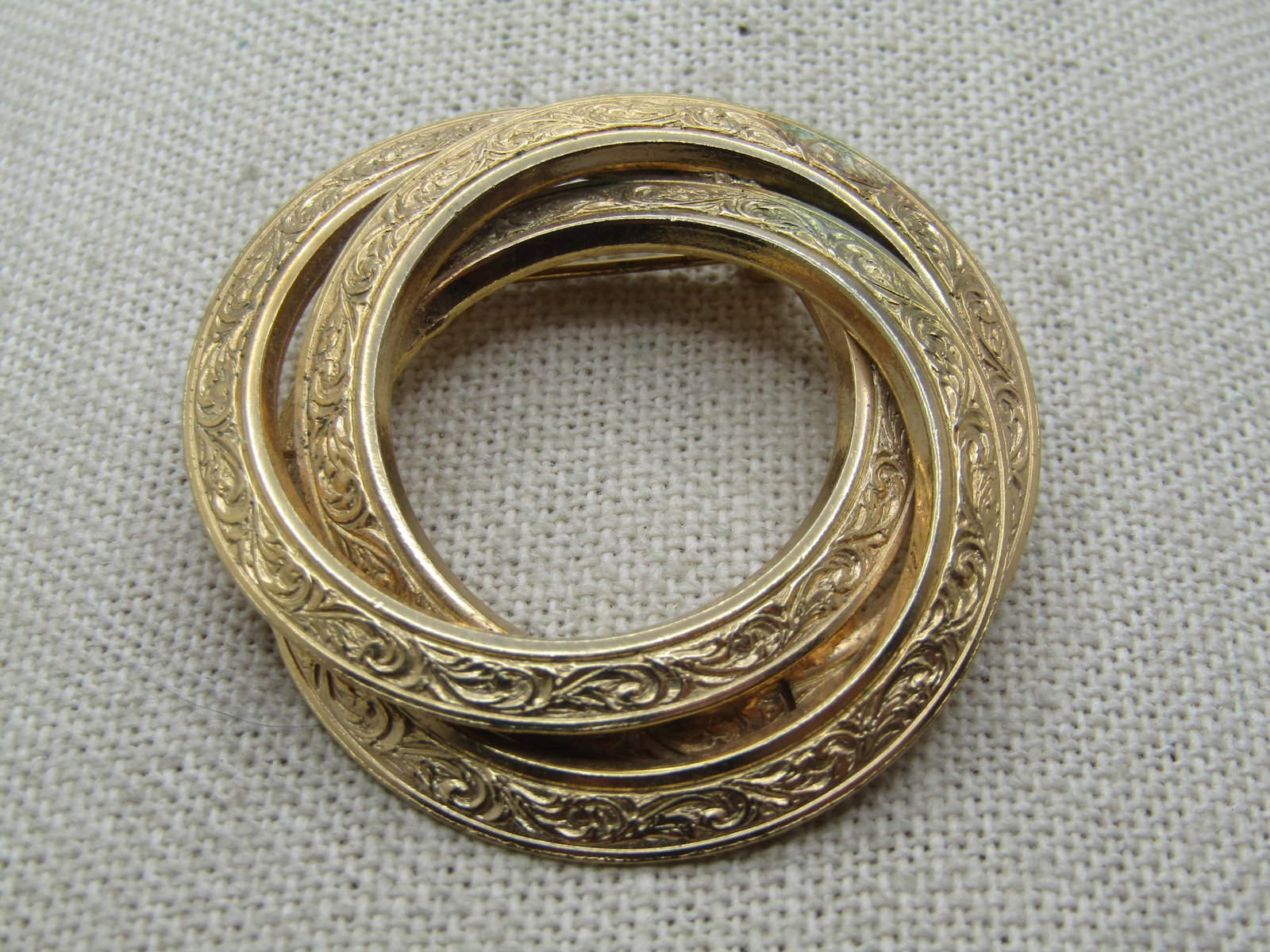 Vintage Triple Circle Brooch, Stamped Design, 1960's (1 of 5)
