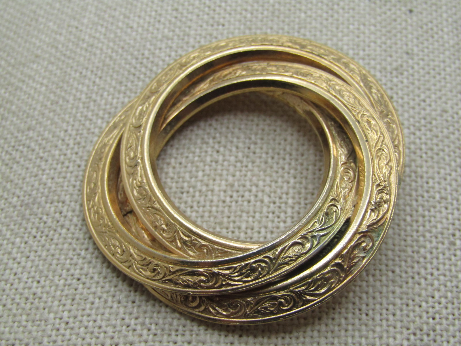 Vintage Triple Circle Brooch, Stamped Design, 1960's - 2