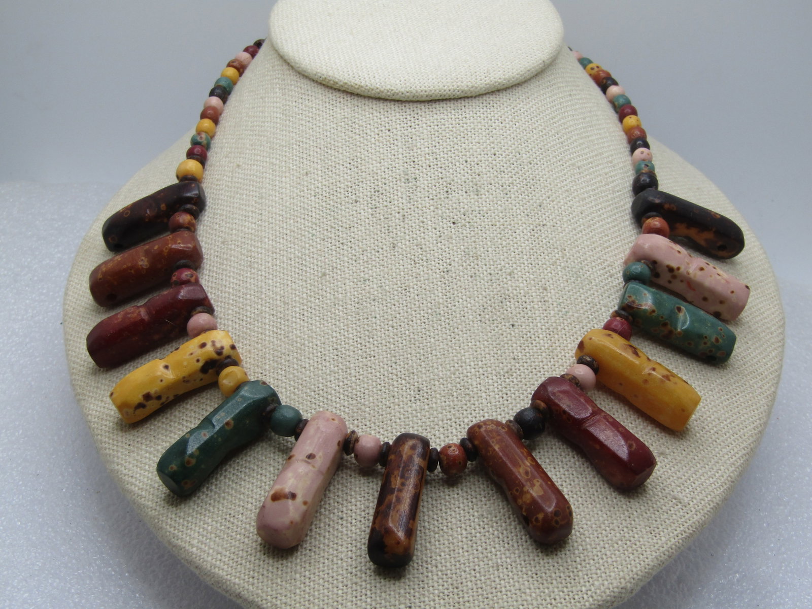 Vintage Faux Agate Tribal Necklace, 21.5", 1980's-1990's - 3