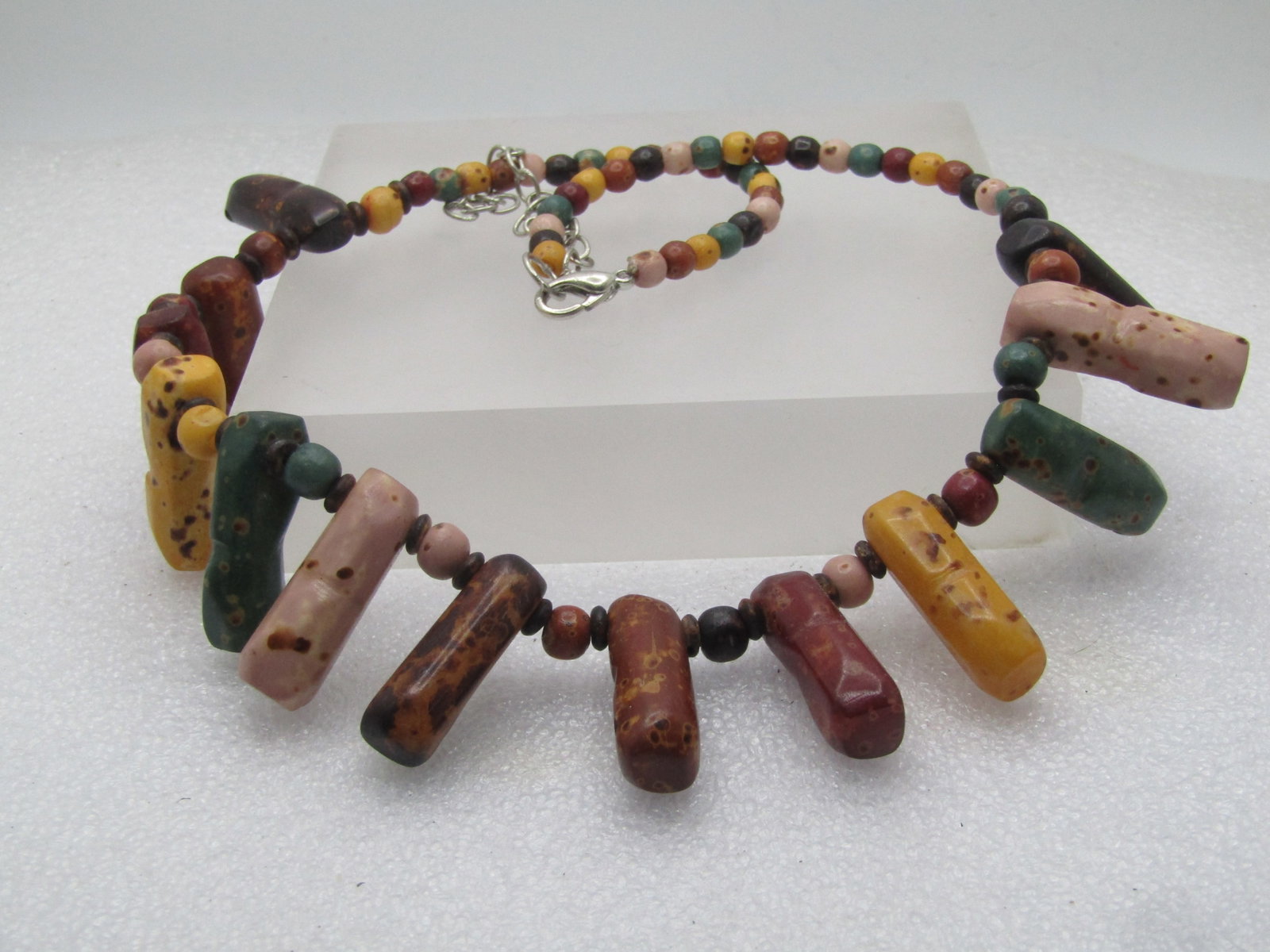 Vintage Faux Agate Tribal Necklace, 21.5", 1980's-1990's - 7